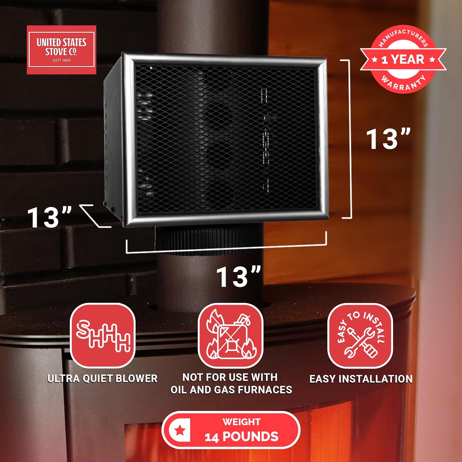 US Stove Company MH6 Easy to Install 6 Inch Miracle Heat Reclaimer Ultra Quiet Freestanding Wood or Coal Stove Furnace, Black