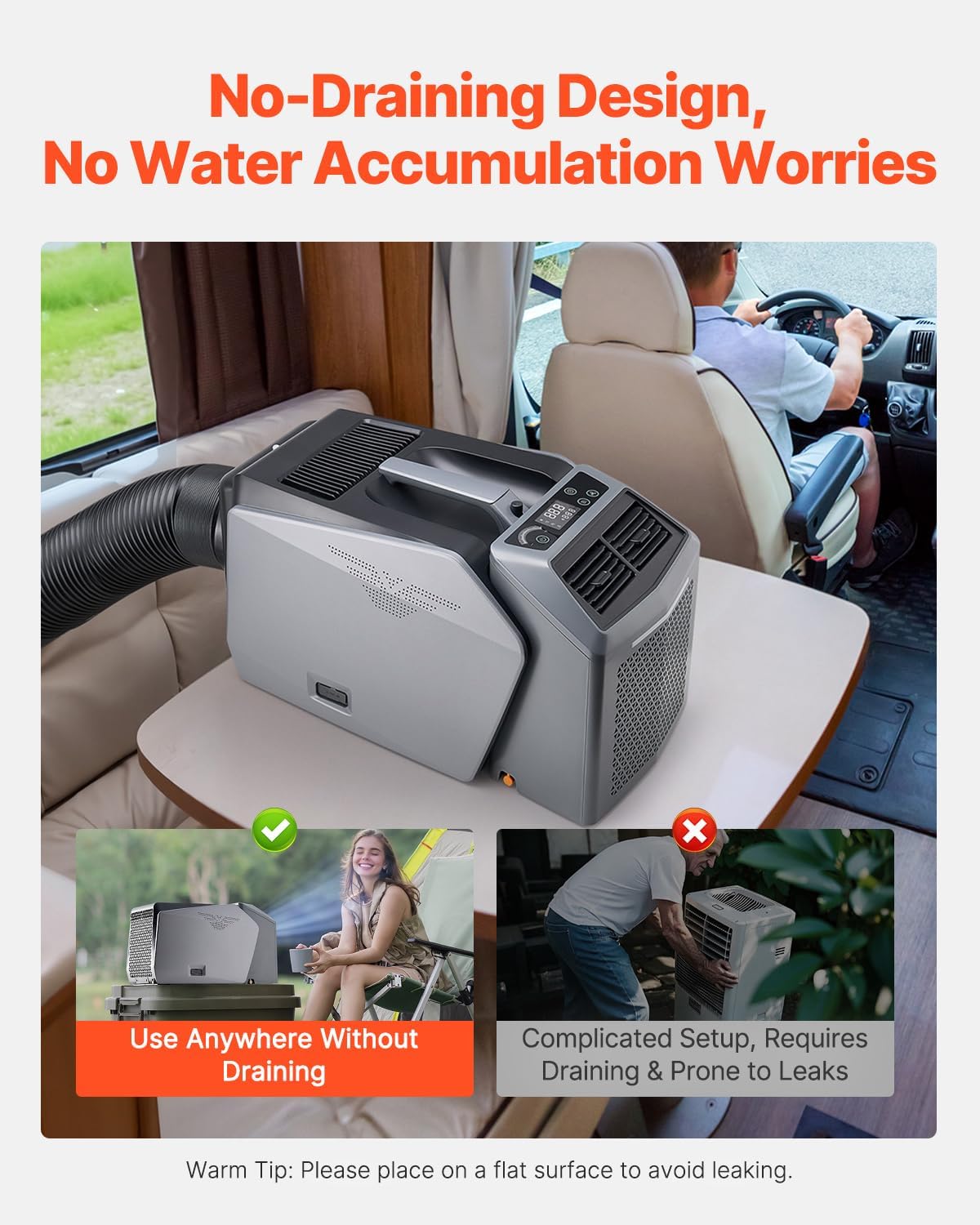 VEVOR Portable Air Conditioner, 5000 BTU 3-Speed Air Conditioning Unit with 24H Timer, Air Portable AC Adjustable from 16-32℃, Compatible with AC/DC 48V for Outdoor Tent Camping, RVs or Home Use, Grey