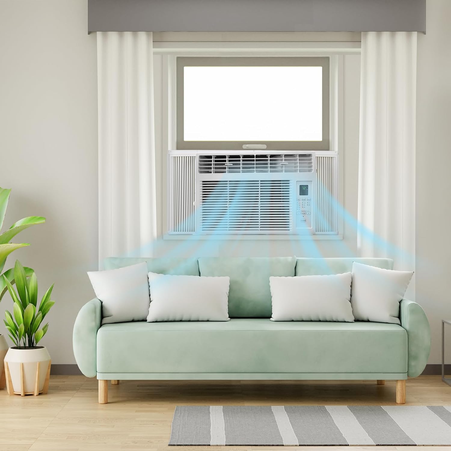 Bonnlo 6000BTU Window Air Conditioner with Remote and 24H Timer, Window AC Unit with ECO Mode and 4 Fan Speed, Cools up to 250 Sq. Ft., Easy Installation for Home Bedroom Apartment Office 115V