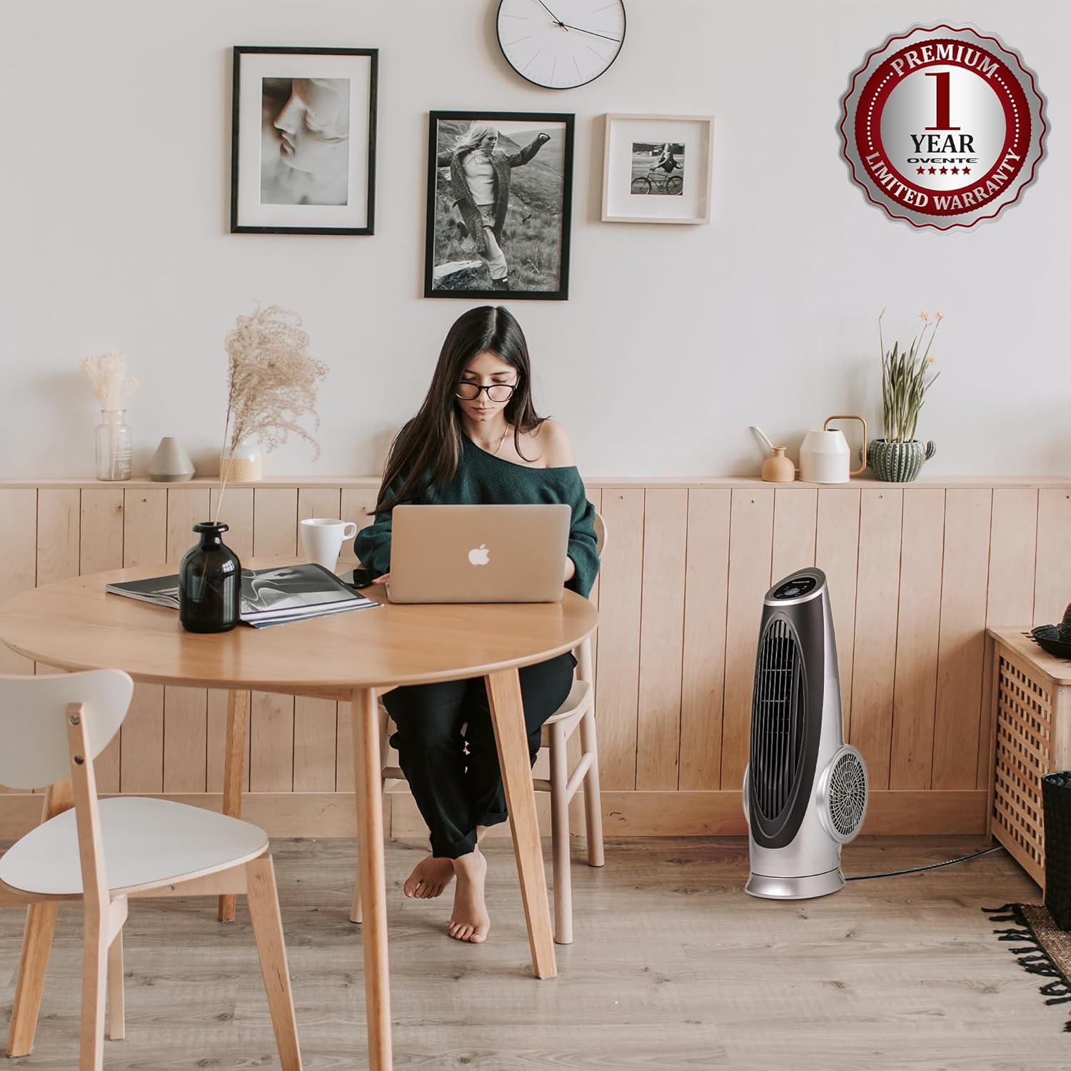 OVENTE Oscillating Tower Fan with Remote Control, 3-Speed LCD Panel & 8H Timer, 30.5