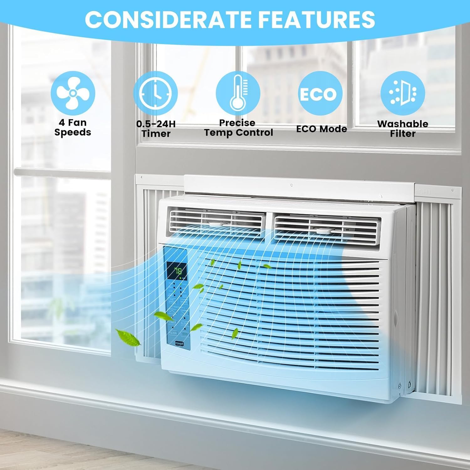 6,000 BTU Window Air Conditioner,AC Window Unit Cool up to 250 Sq. Ft w/Romote Controls & 4 IN 1 Cooling, Dry, Fan, and Auto Mode, Low Noise,Perfect for Small Bedroom, Living Room, Home,Office