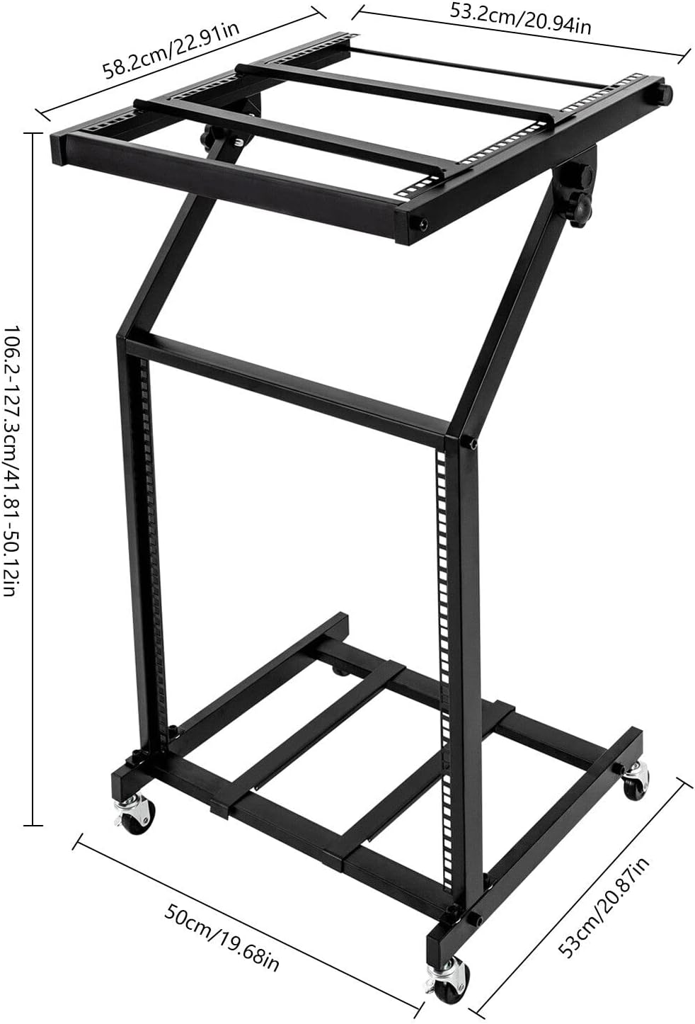 12U DJ Mixer Stand, Adjustable 2-Tier Universal Rack with Wheels for Studio, Stage, Club, and Live Sound Equipment, Heavy Duty Iron, Black, Fits Amplifiers, Mixers, Karaoke Gear, Music Instruments