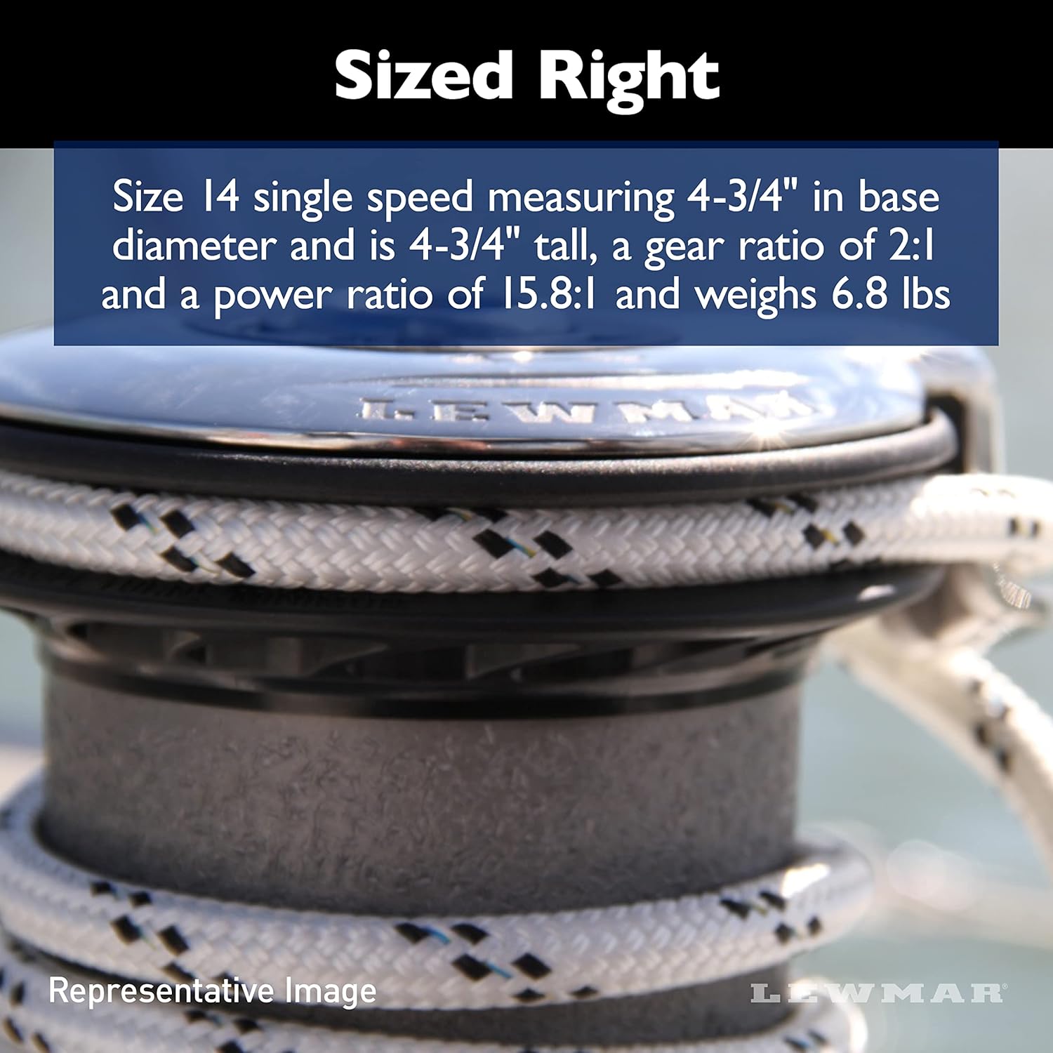 Lewmar Ocean Self Tailing Winch 16CST Single Speed in Aluminum – Single Speed Size 16 Winch, Gear Ratio 2:1, Power Ratio 15.8:1, Measures 4-3/4