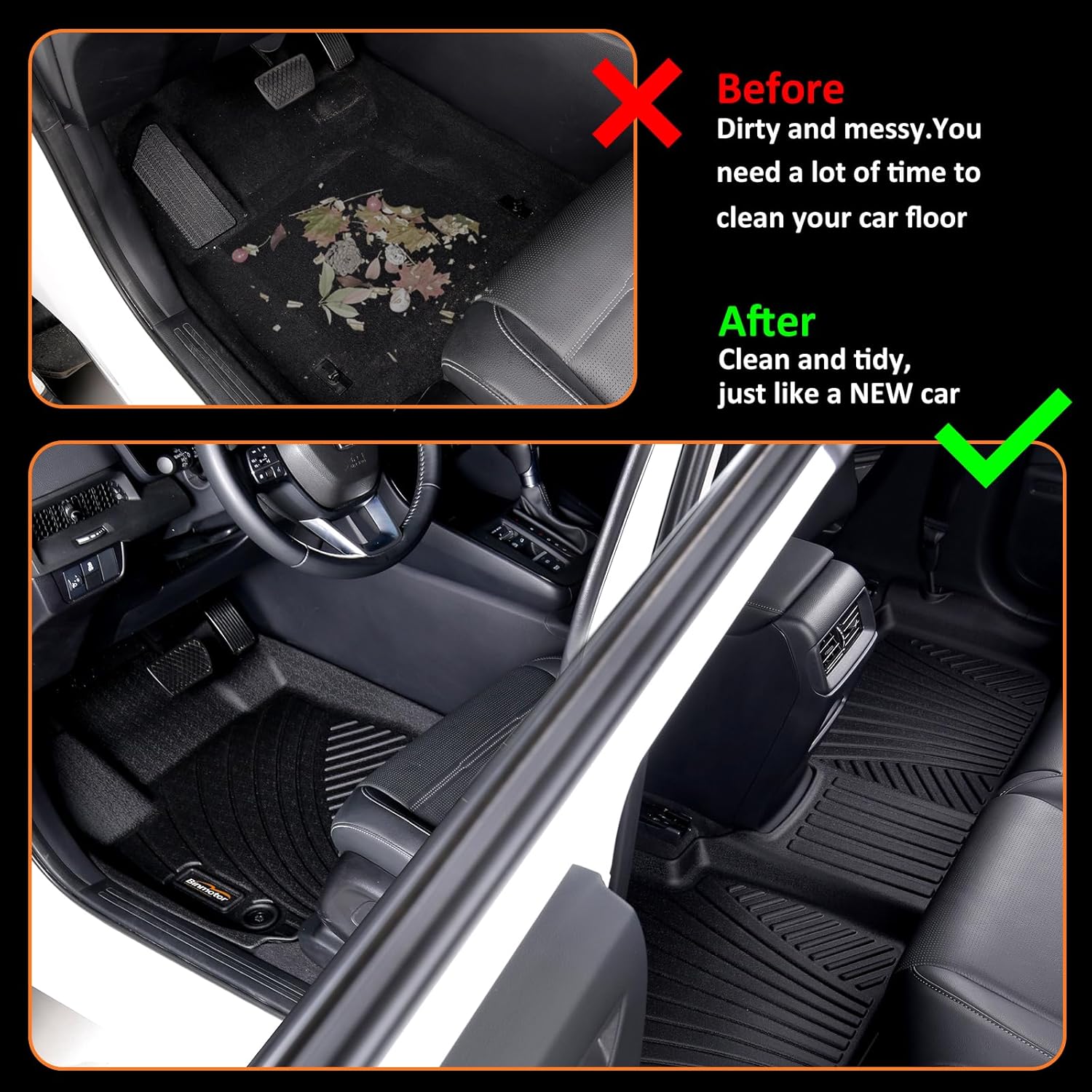Binmotor-Floor Mats & Cargo Liner for Hyundai Elantra 2026 2025 2024 2023 2022 2021, All Weather Car Floor Mat for Elantra Accessories (Include Elantra N)