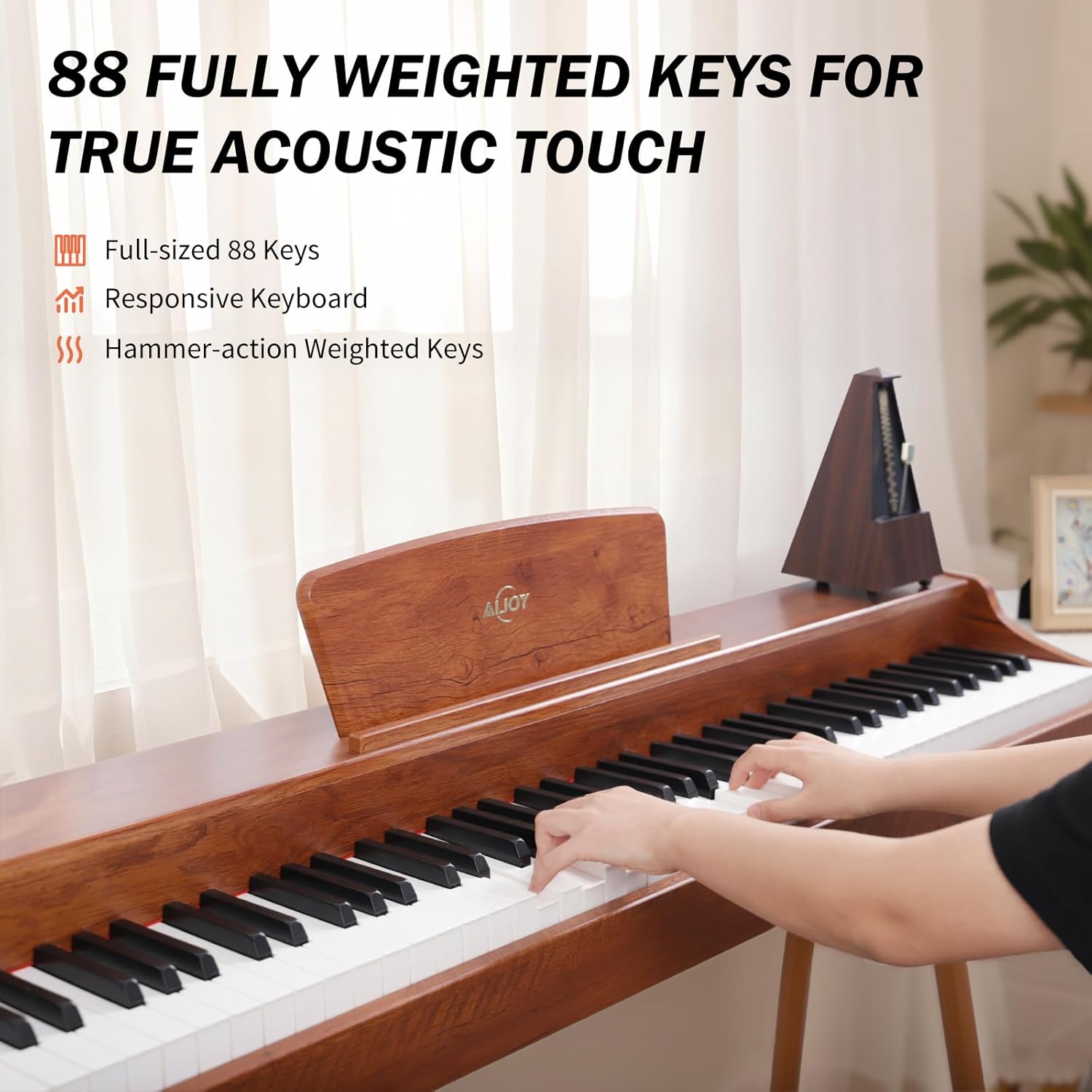 AiJoy Digital Piano 88-Key Hammer-action Weighted Keyboard, Full Size Wooden Electric Piano for Beginners with Triple Pedal, Compact Design, Supports MIDI/Headphone Connection, ADP-20