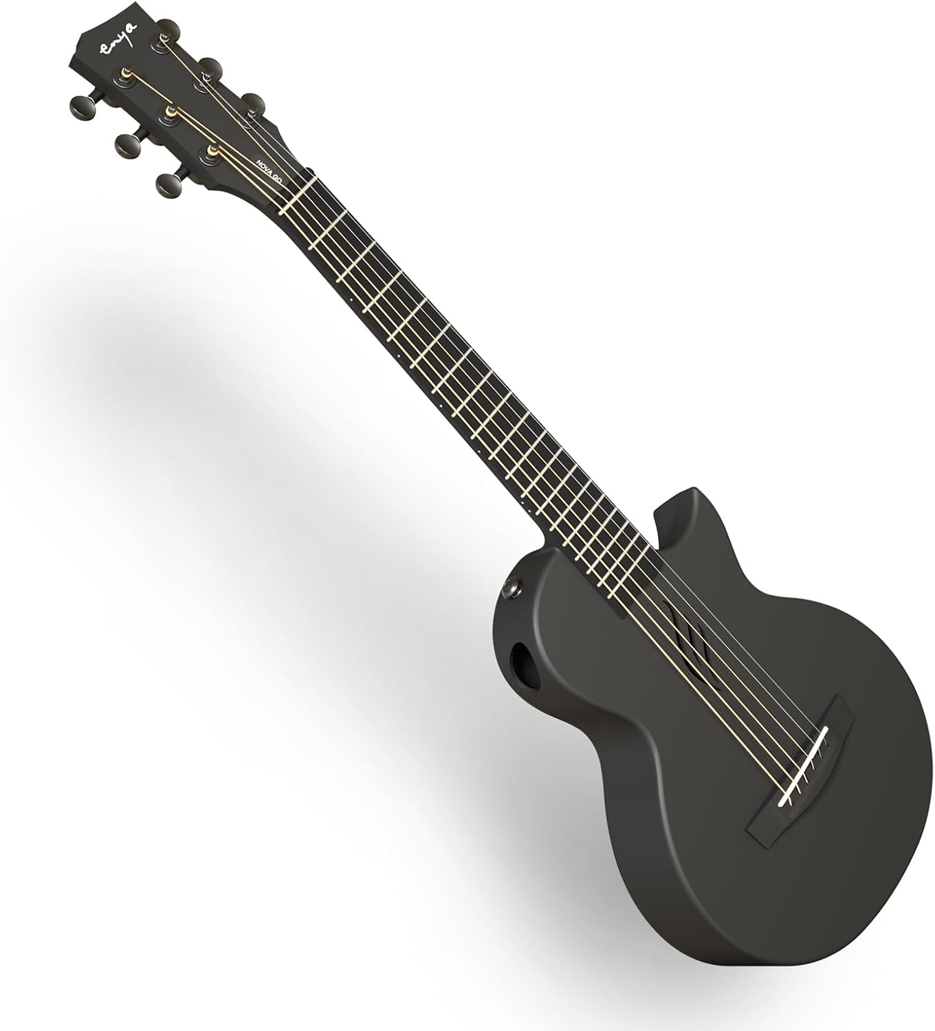 Enya Nova Go Mini Carbon Fiber Acoustic Guitar 1/4 Size Travel Acustica Guitarra w/Beginner Starter Adults Bundle Kit of Thickened Gig Bag(Black)