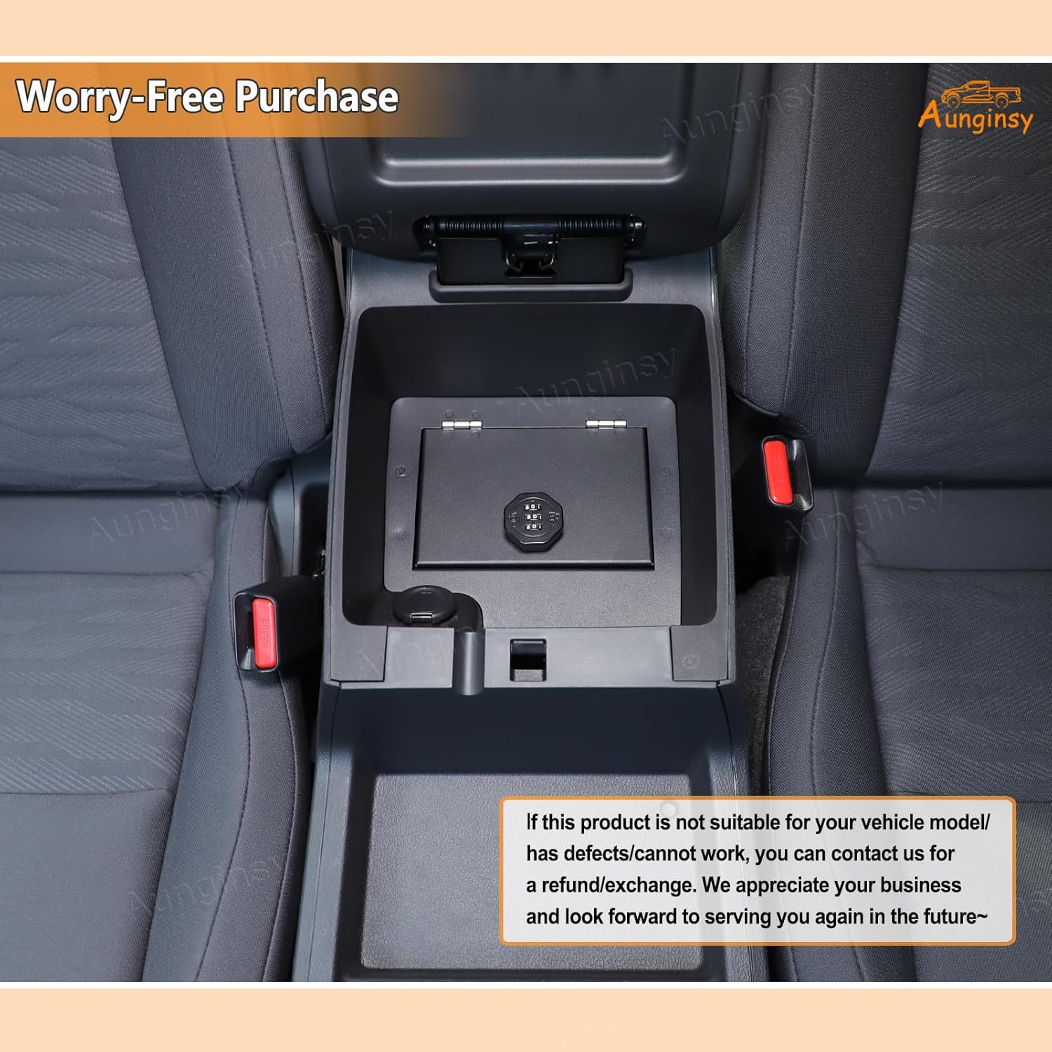 Aunginsy Center Console Lock Safe Vault Armrest Storage Compatible with Nissan Frontier 2022-2025 Center Console Lock Box Armrest Security Organizer Tray with 3 Digit Combo Password Insert Accessories