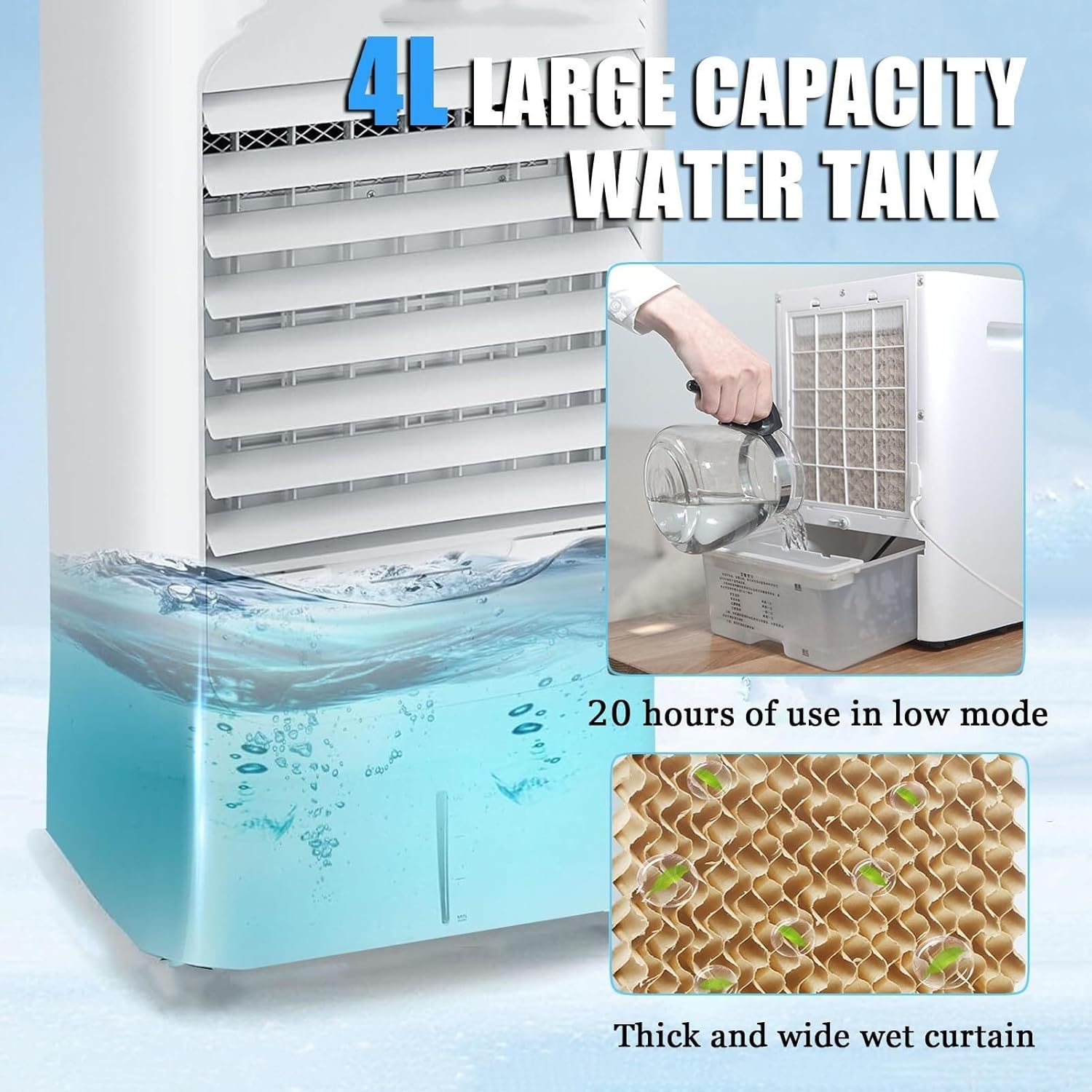 Portable 4-in-1 Air Conditioner with 3 Speeds & 4 Modes, 4L Water Tank, Remote Control, Evaporative Cooling Fan for Home, Office, Truck, RV (12V/220V)(24V/220V)