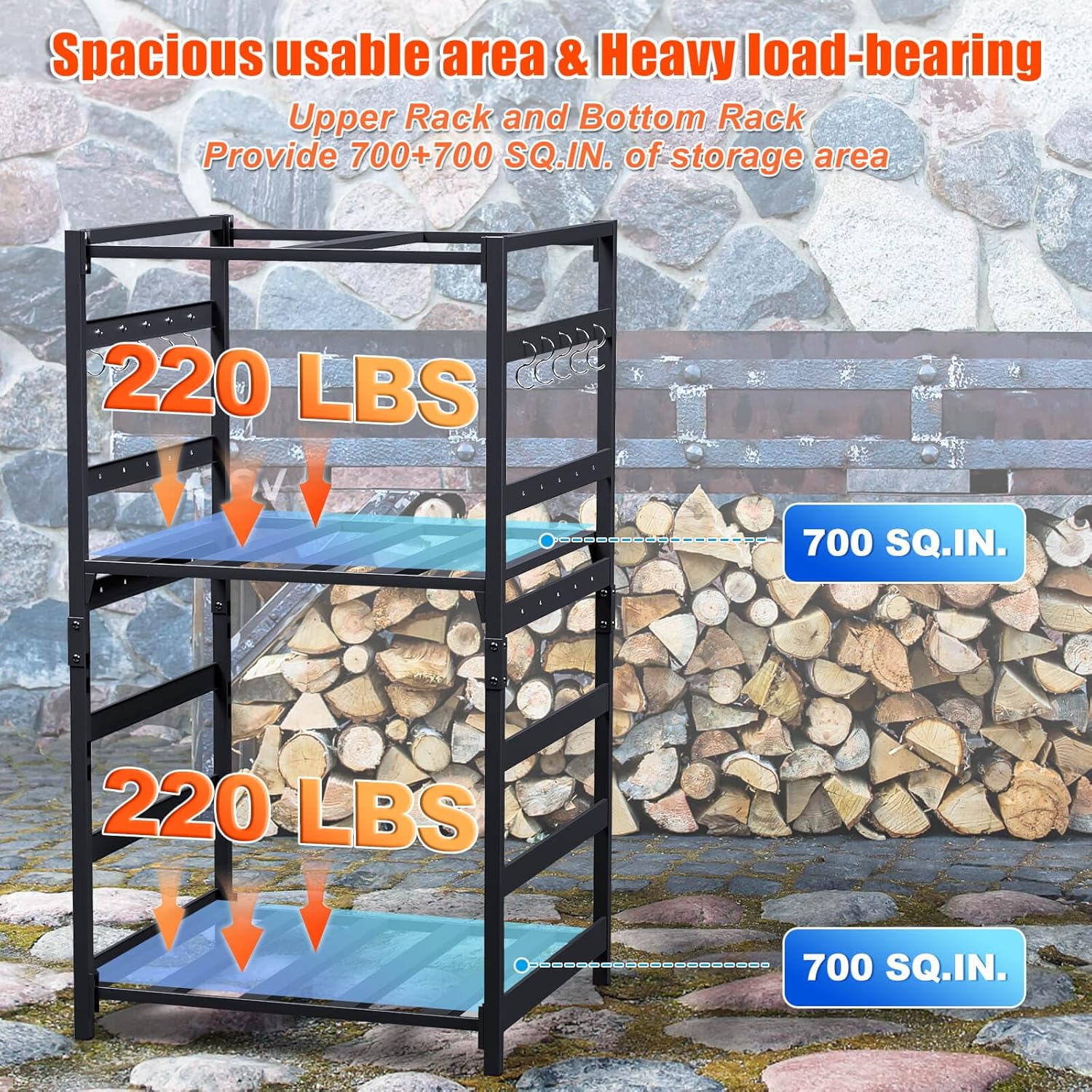 Storage Station 4.5ft for Solo Stove Yukon, Bonfire, Ranger and other Fire Pit Stove, Firewood Storage Cabinet with Waterproof Cover, Adjustable Firewood Rack for logs and Fire Pit Accessories