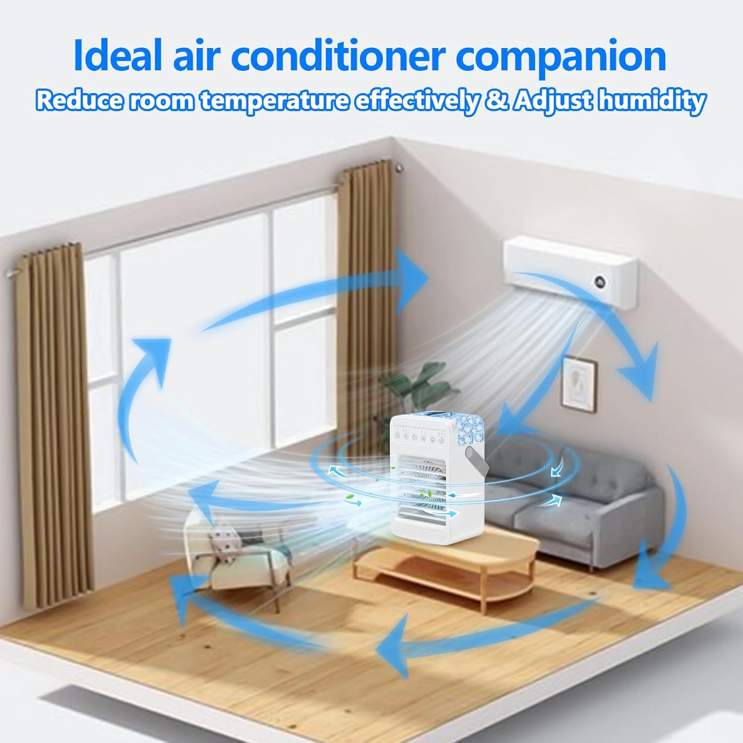 Portable Air Conditioners, 180°Oscillation Mini Air Conditioners, 4 Wind Speed Portable AC, Built-in Ambient Lighti AC Unit, Large Water Tank Air Cooler for Room/Kitchen/Office/Desk