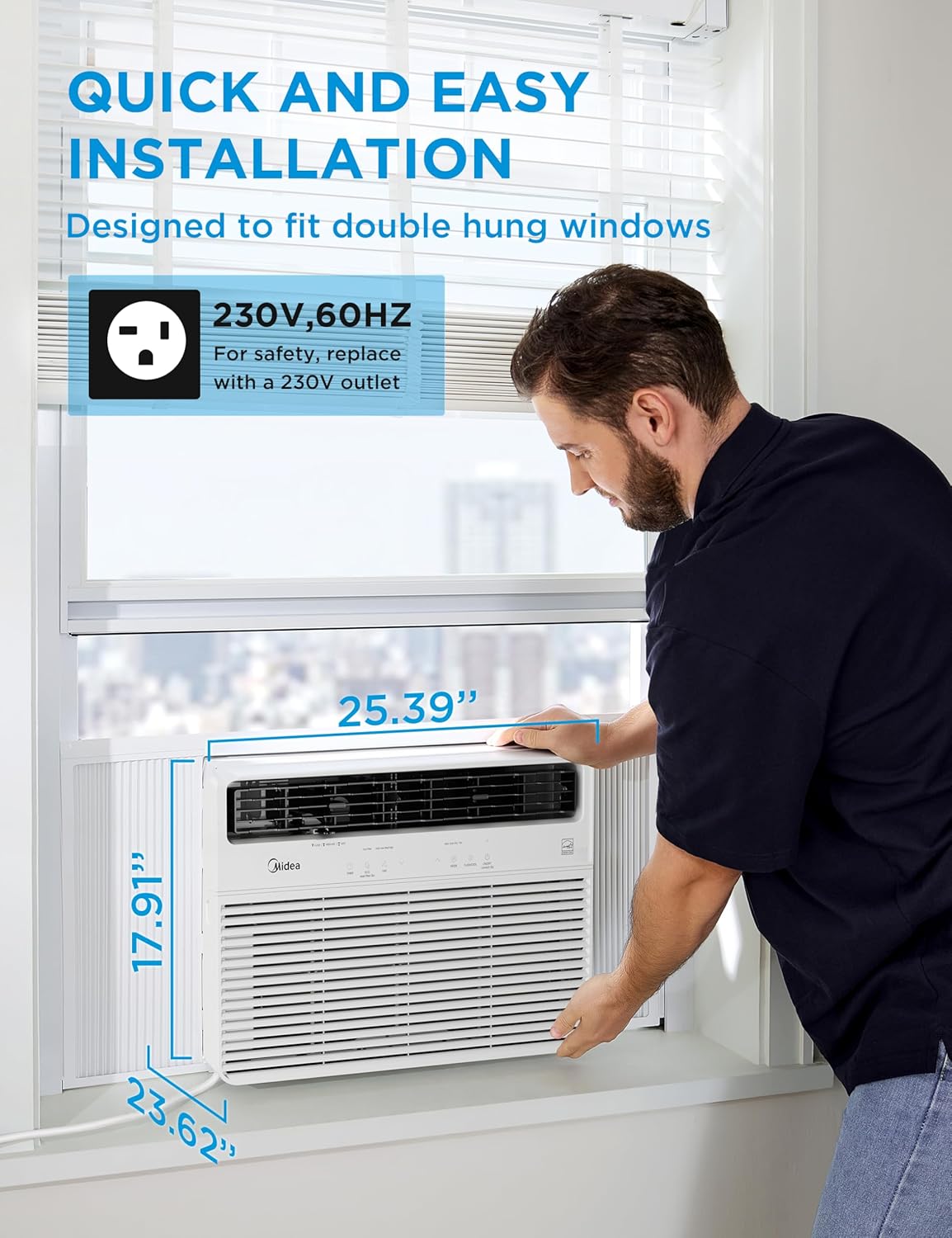 Midea 18,000 BTU Smart Inverter Window Air Conditioner with APP, Alexa Control, 208/230V AC Unit Cools up to 1,000 Sq. Ft, Quiet Operation, Energy Saving, Remote & Easy Installation Kit, White