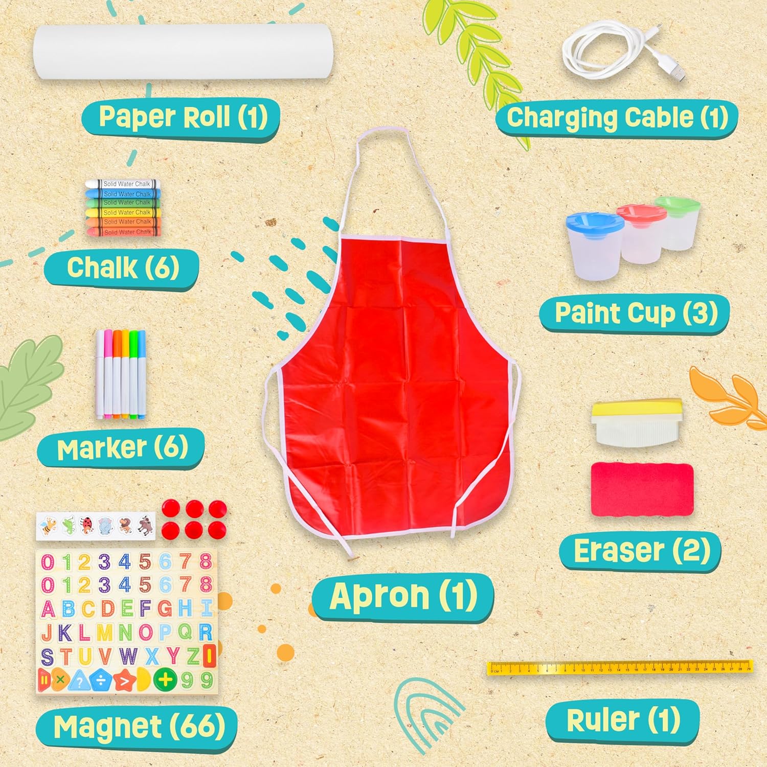 Light Up Easel for Kids 3 -in-1 Magnetic Chalkboard, LED Drawing Board with Adjustable Height and Paper Roll, 86 Accessories – Wooden Art Easel for Kids Ages 4-8 Years Old