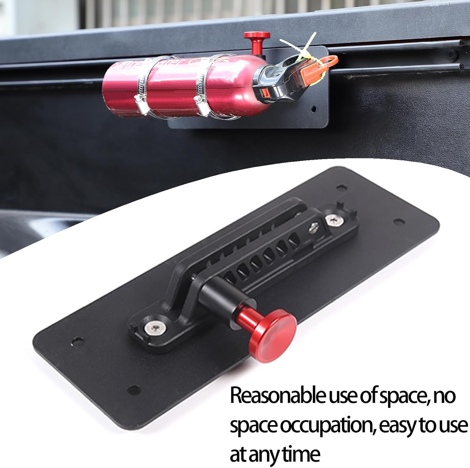 Lcojicep Fire Extinguisher Bracket Under The Truck Bed Rail Side Mount Compatible with Tacoma/Tundra 2016-2022 Car Adjustable Fire Extinguisher Bottle Tie Bracket Accessories
