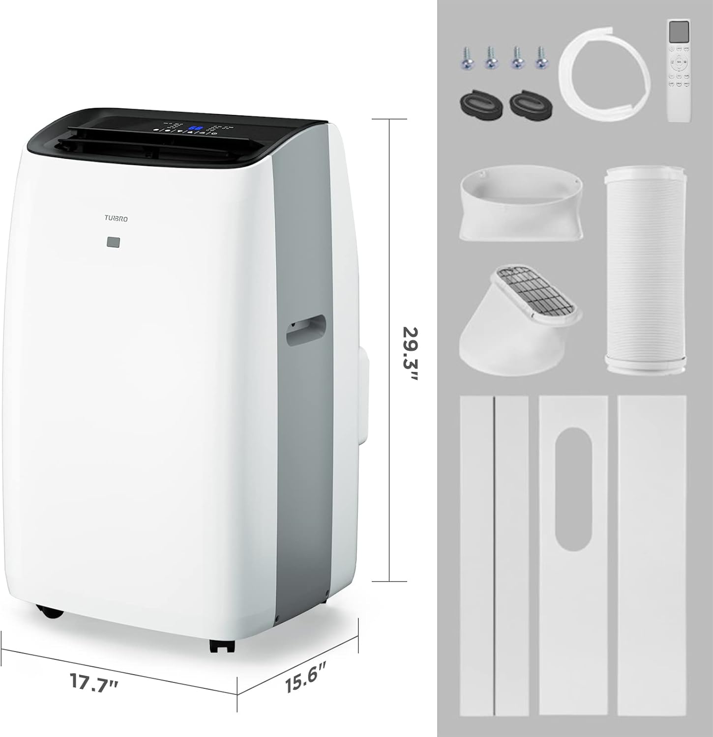 TURBRO 14,000 BTU Portable Air Conditioner & Heater, 4-in-1 AC Unit with Dehumidifier, Fan, UV-C Light for Rooms up to 600 Sq Ft, Remote, Sleep Mode, Easy Installation (10,000 BTU SACC), Greenland