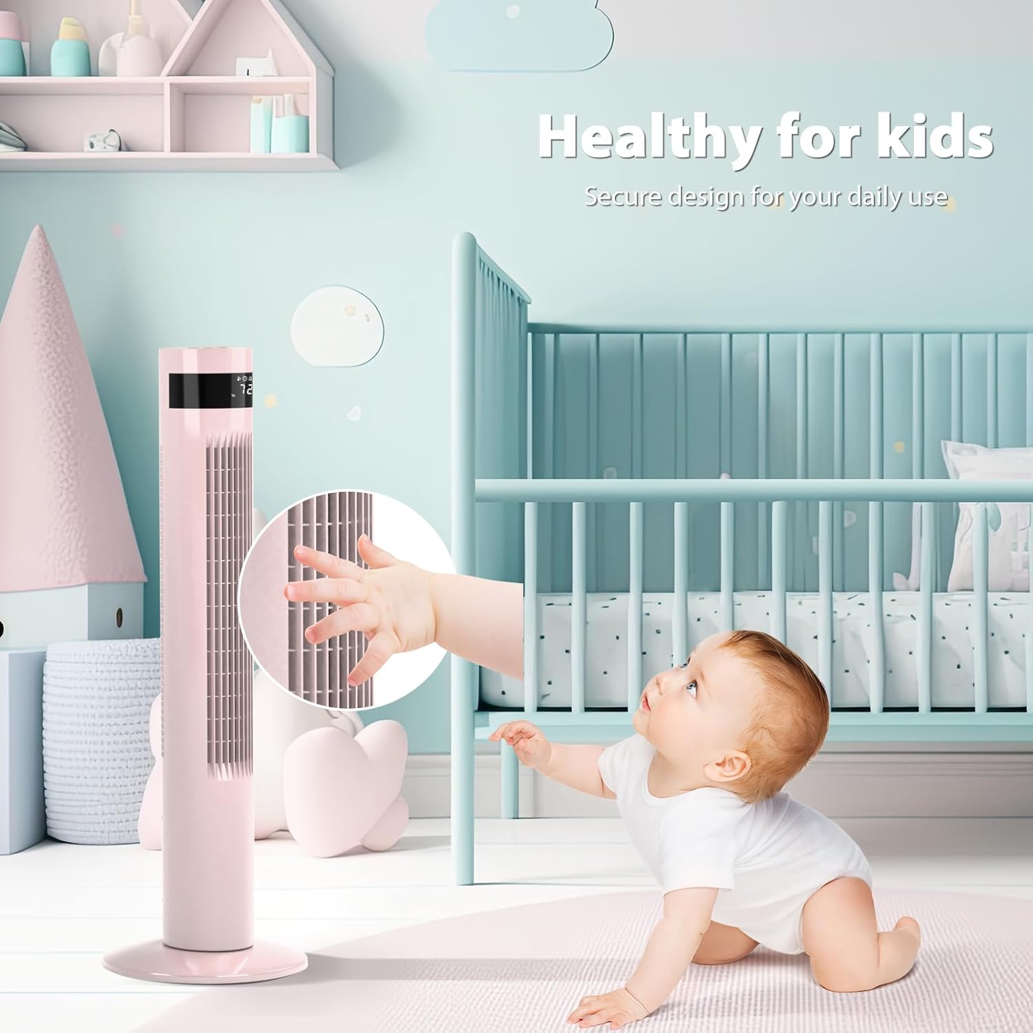 Antarctic Star Tower Fan Portable Floor Fans 85°Oscillating Fan 36'' Quiet Cooling 12H Timer Remote Control Standing Bladeless Electric 3 Speeds Wind 3 Modes Bedroom Office(36 inch, Pink)