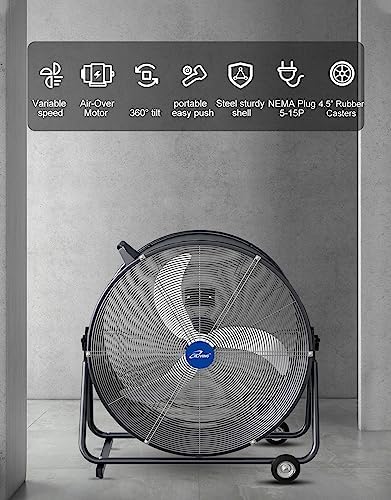iLIVING 30 Inches High Velocity Drum Fan Industrial, Commercial, Air Circulator for Garage, Shop, Patio, Barn, Greenhouse, Speed Control 8300CFM, UL Listed,Black