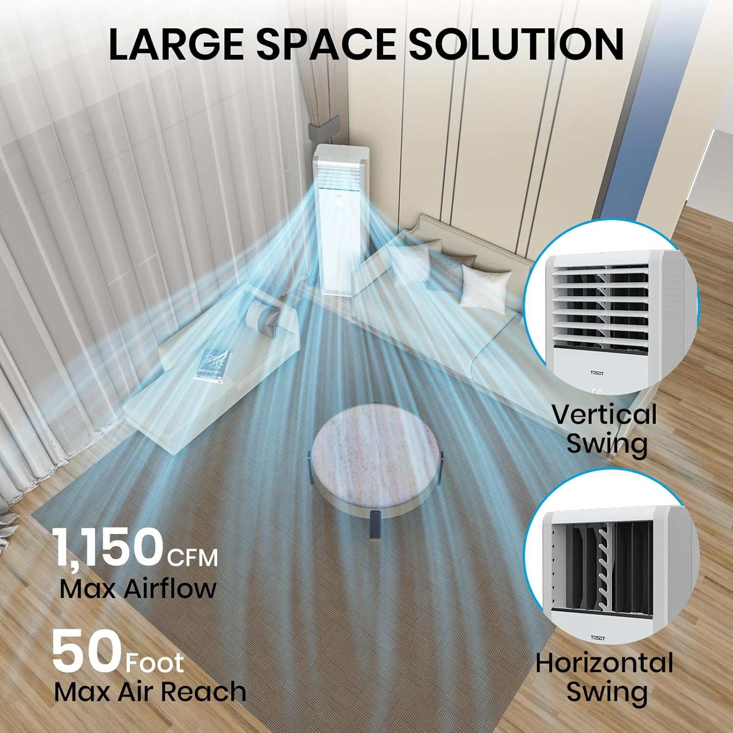 TOSOT 34,000 BTU Floor Standing Split Air Conditioner, Up to 1,150 CFM Airflow, 230V, Cooling and Heating, Built-In WiFi Control, Energy-Saving for Light Commercial & Residential Use, Cosmo Series