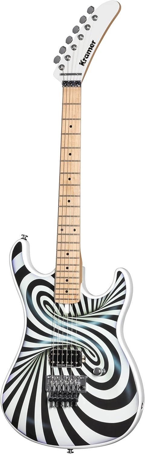 Kramer The 84 Custom Graphics The Illusionist EVH D-Tuna with Gig Bag, 3D Black/White Swirl