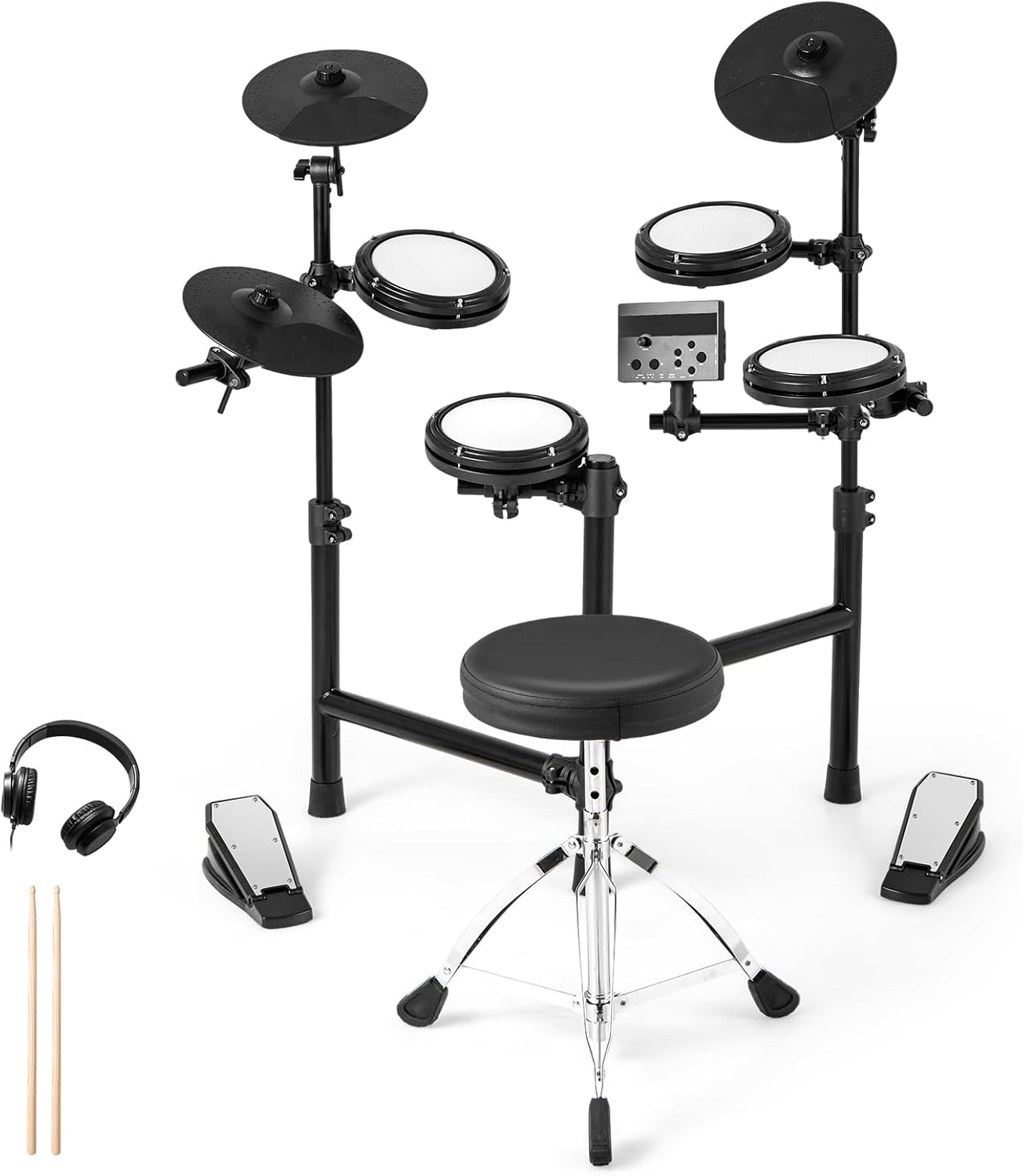 Costzon Electric Drum Set, Electronic Drum Kit for Beginner with 4 Quiet Mesh Pads, 150 Sounds, 9.5” Cymbals, Metronome, USB MIDI, Headphone, 2 Pedals, Drumsticks & Adjustable Throne