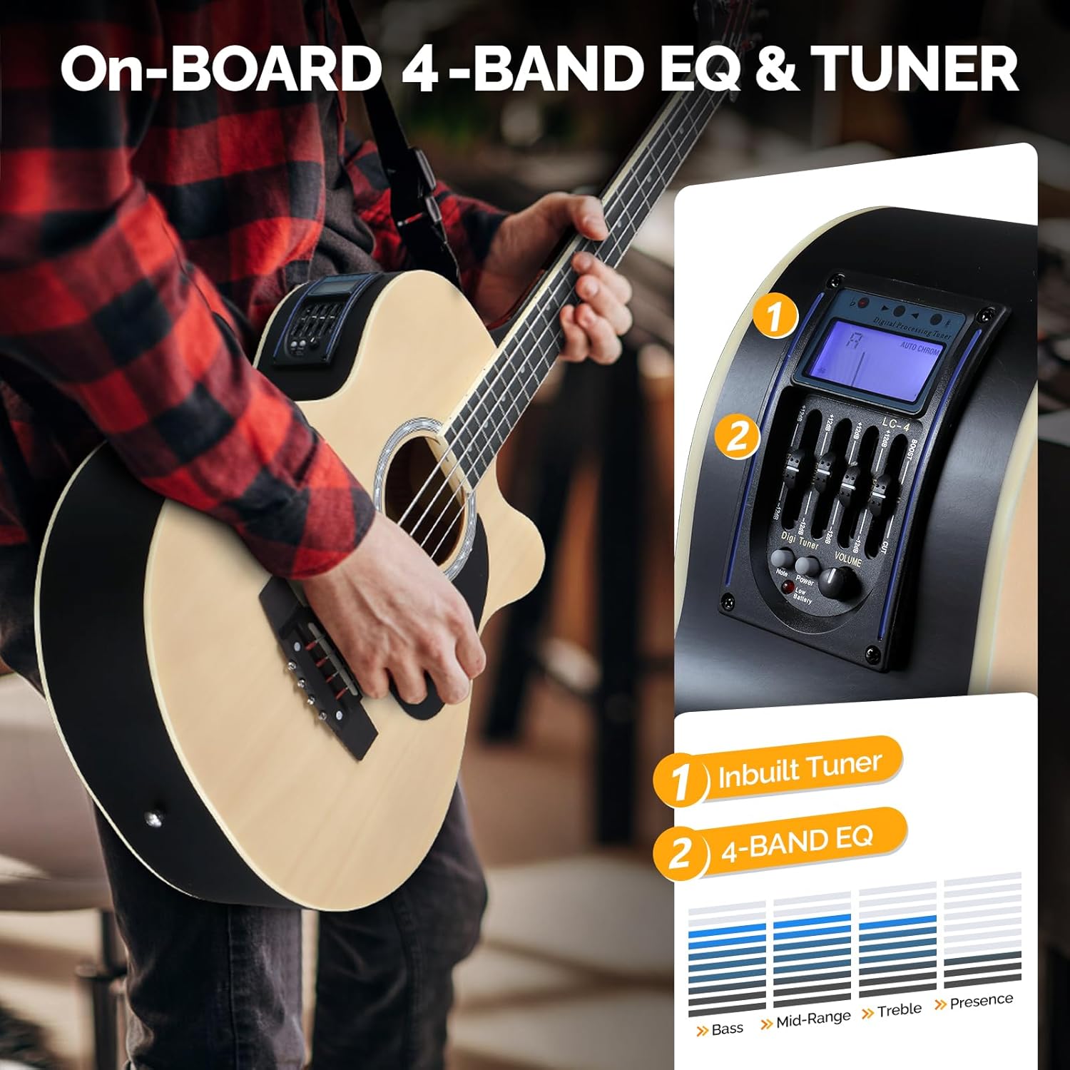 GLARRY Full Size Acoustic Electric Bass Guitar Beginner Kit w/ 15W Amp, Cutaway 4 Strings Electric Acoustic Bass Guitar w/Inbuilt Tuner, Bag, Strap, Picks, Strings, Bass Guitarra，Matte Natural