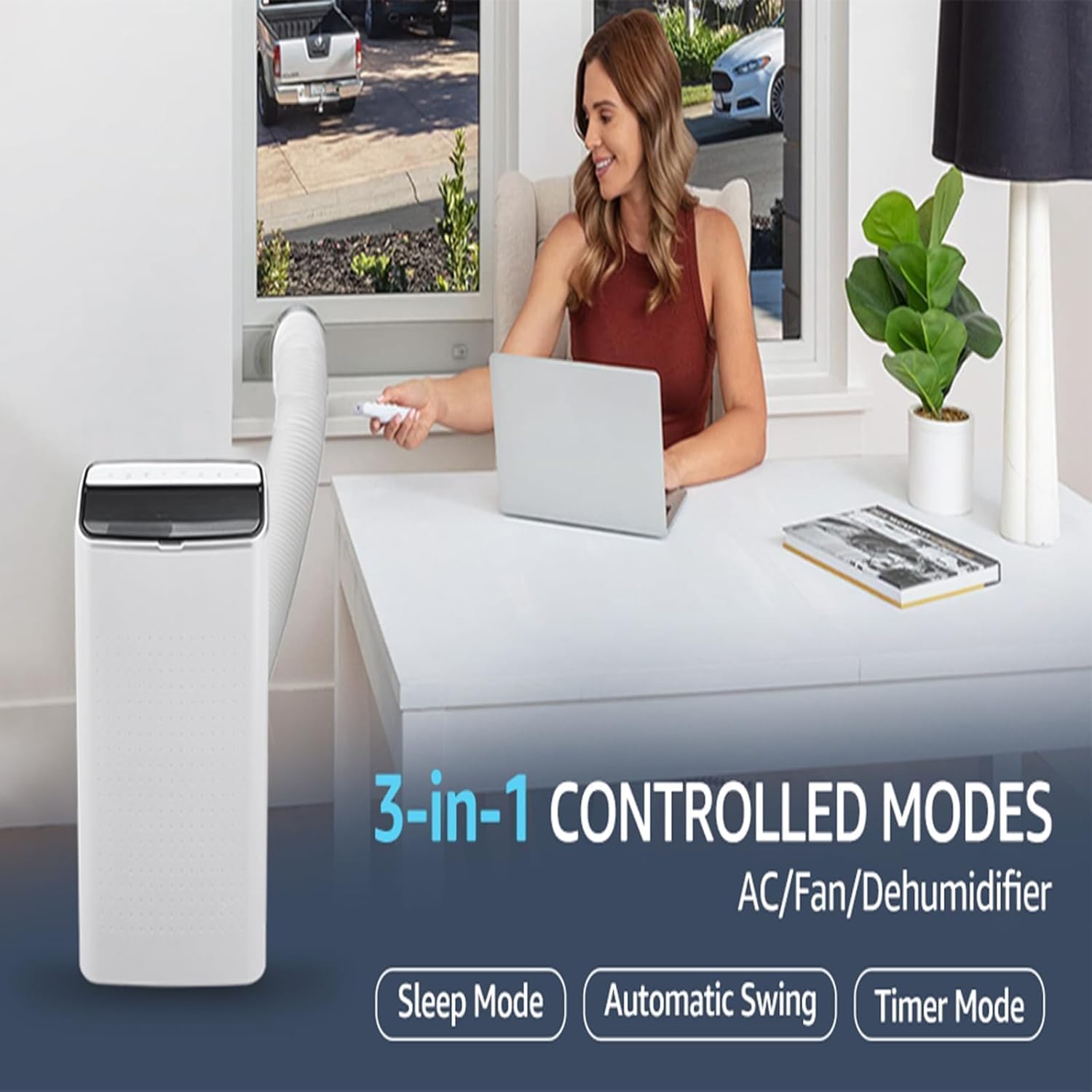 Versatile 14000 BTU Portable Air Conditioner, 3-In-1 Climate Control With Dehumidifier & Fan, Efficient Cooling for Rooms Up to 750 Sq. Ft, Quiet Mode, Auto Evaporation System, White