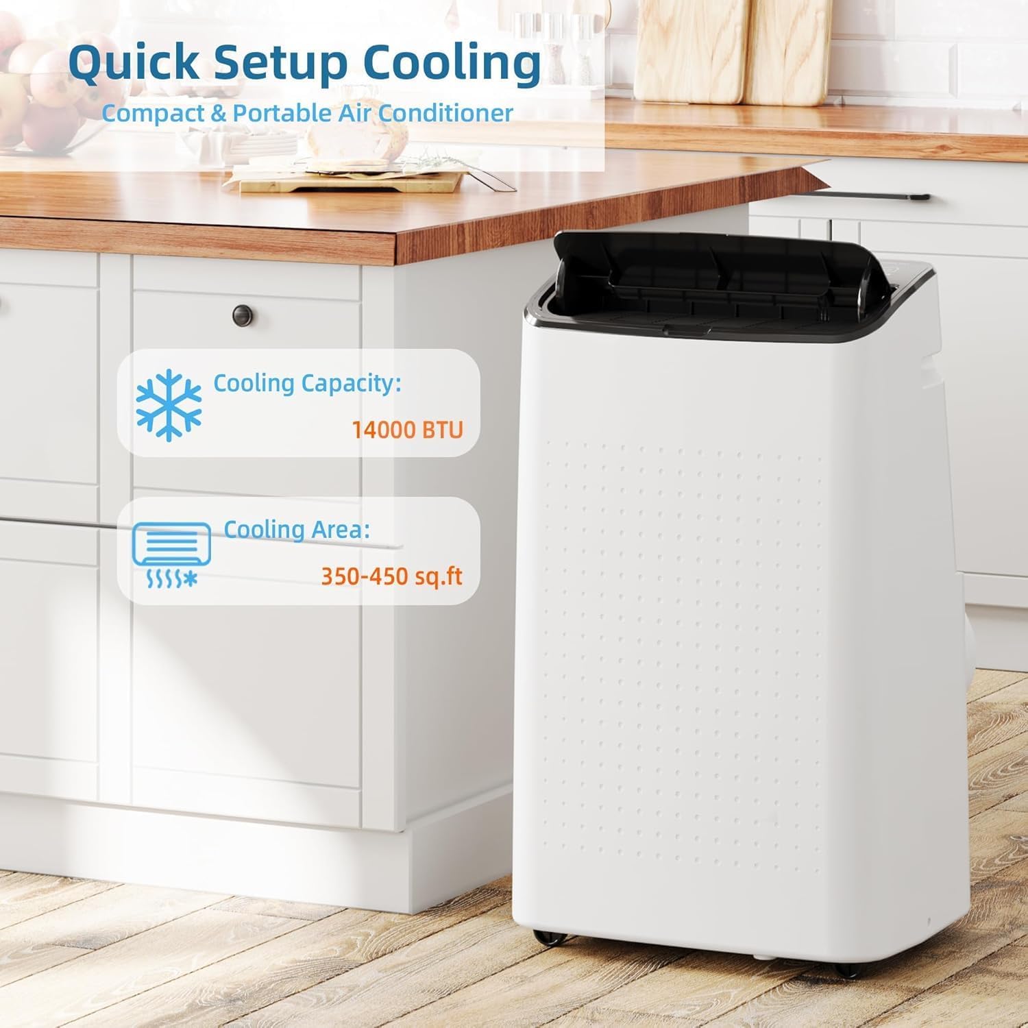 14,000 BTU Air Conditioner Portable 3-IN-1 (Cooling, Dehumidifying, Fan) - Portable AC Units- Cools 750 sq.ft | 90 Pints/Day, 54dB Quiet | Includes Hose & Window Kit, White+Black-A020K