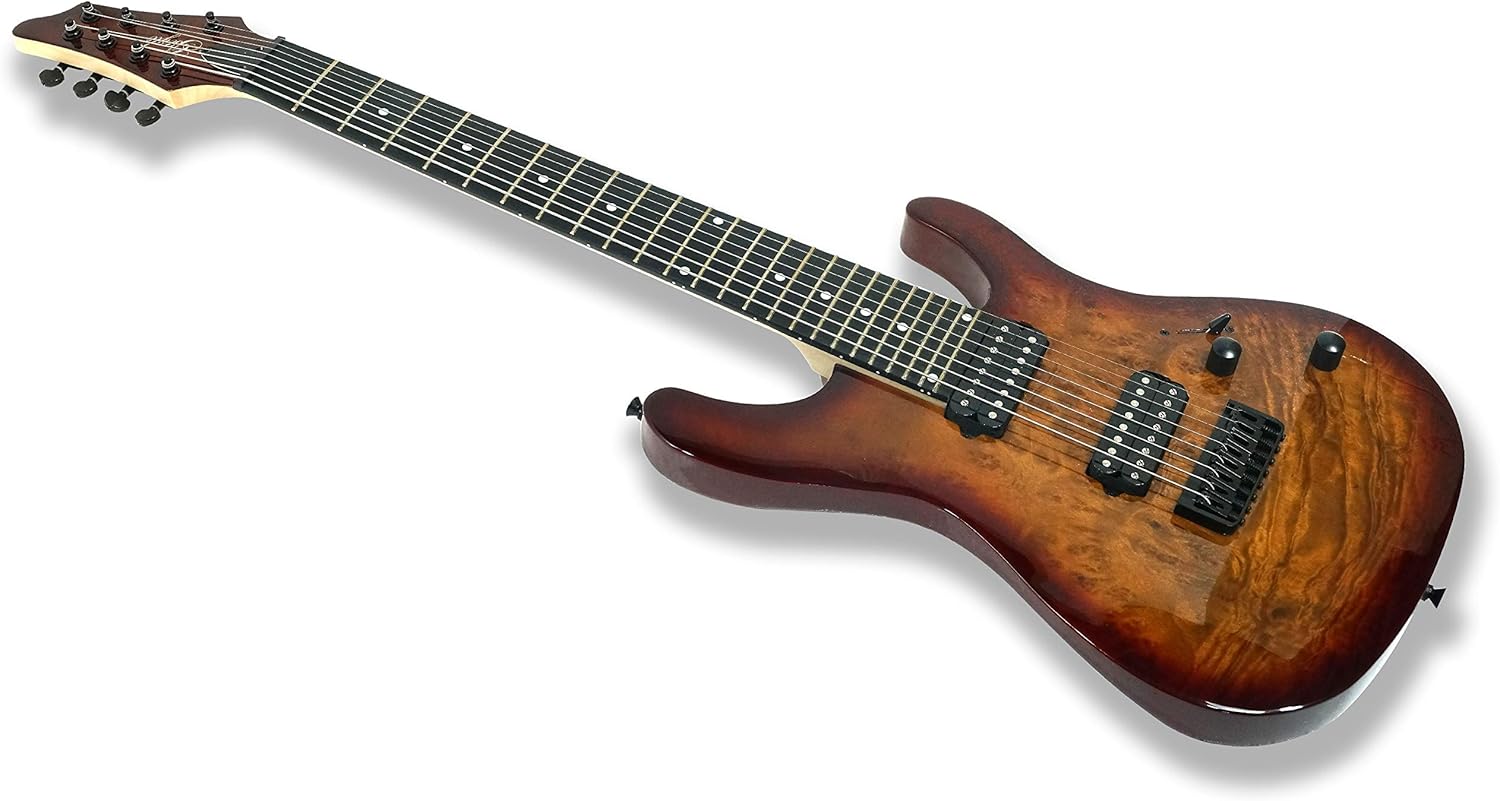 Gstyle 8 String Electric Guitar Burl poplar veener top okoume Wood Body Bolt On Maple Neck Poplar Wood Body (Right-handed) (ES-800)