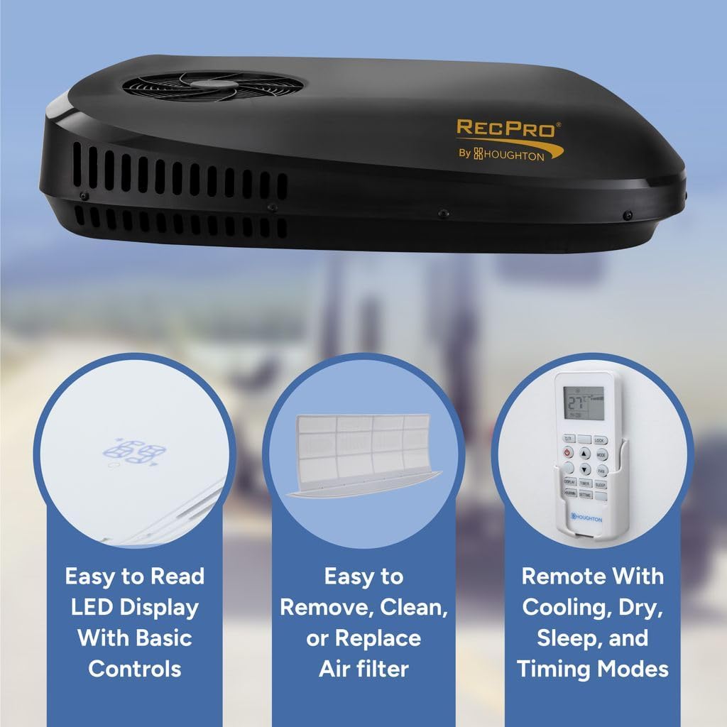 RecPro RV Air Conditioner 13.5K BTU | Low Profile Non-Ducted AC with Heat Pump | Quiet Cooling & Heating | 110–120V | Easy Install | for Campers, Travel Trailers, RVs, Motorhomes, Food Trucks (White)