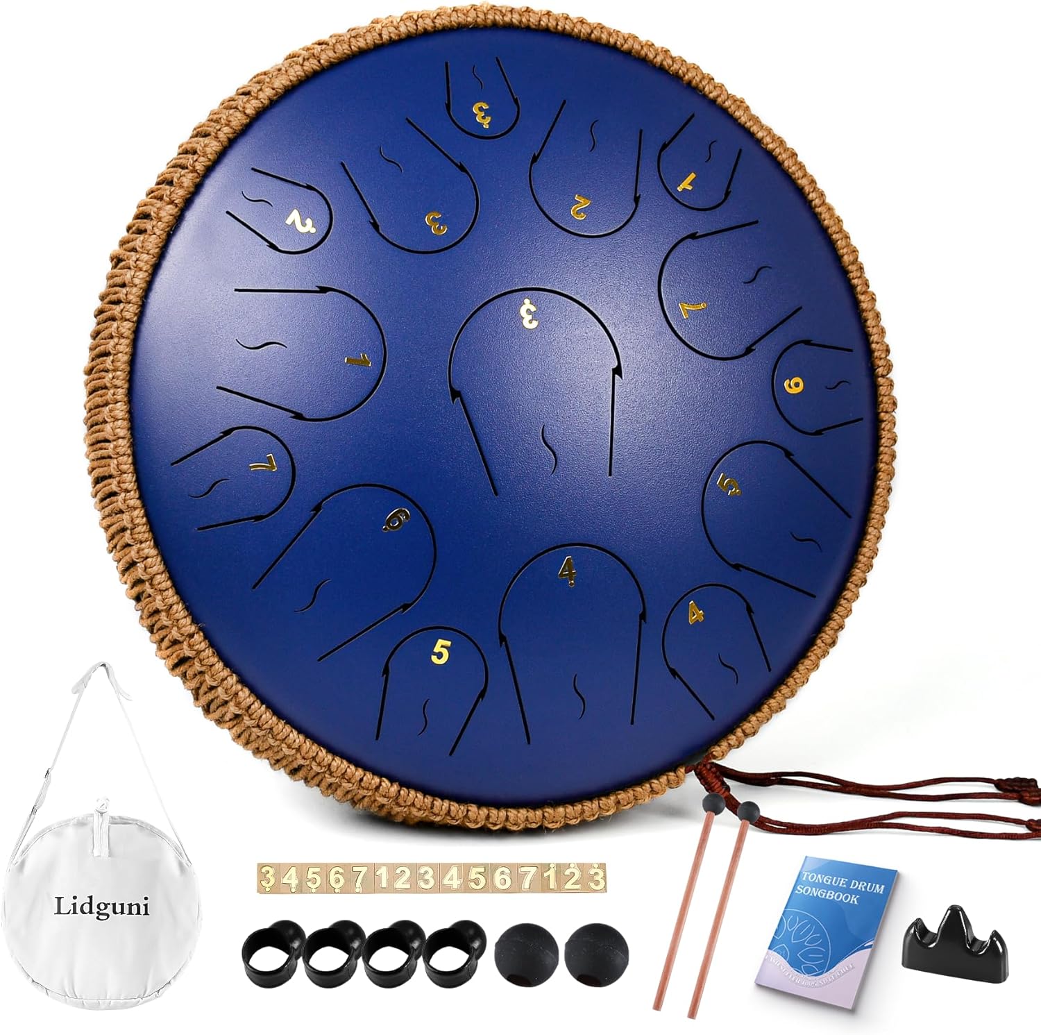 Steel Tongue Drum - 14 Inch 15 Note Tongue Drum - Hand Pan Drum with Music Book, Handpan Musical Instrument Mallets and Carry Bag, C Major, Deep Blue