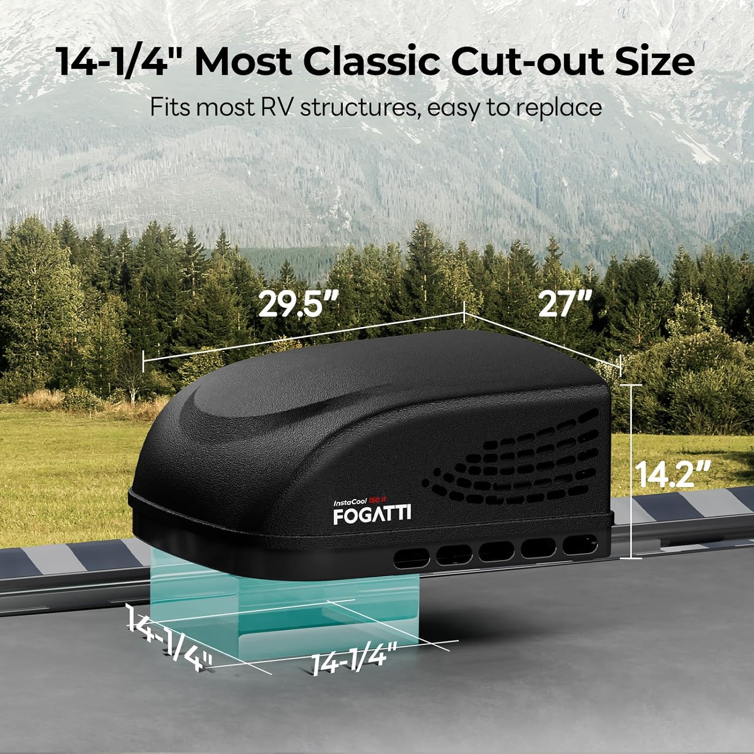 FOGATTI RV Air Conditioner InstaCool 15000BTU Non-Ducted, Rooftop AC Unit RV, All in One Unit, Easy Install, Quiet AC, For Camper, 115V (Non-ducted, Black)