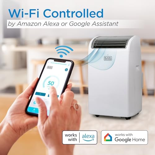 BLACK+DECKER Portable Air Conditioner, 12,000 BTU (8,000 BTU SACC) for Rooms up to 550 Sq. Ft., Portable AC with Follow Me Remote Control and Window Kit, BPACT12WT, White