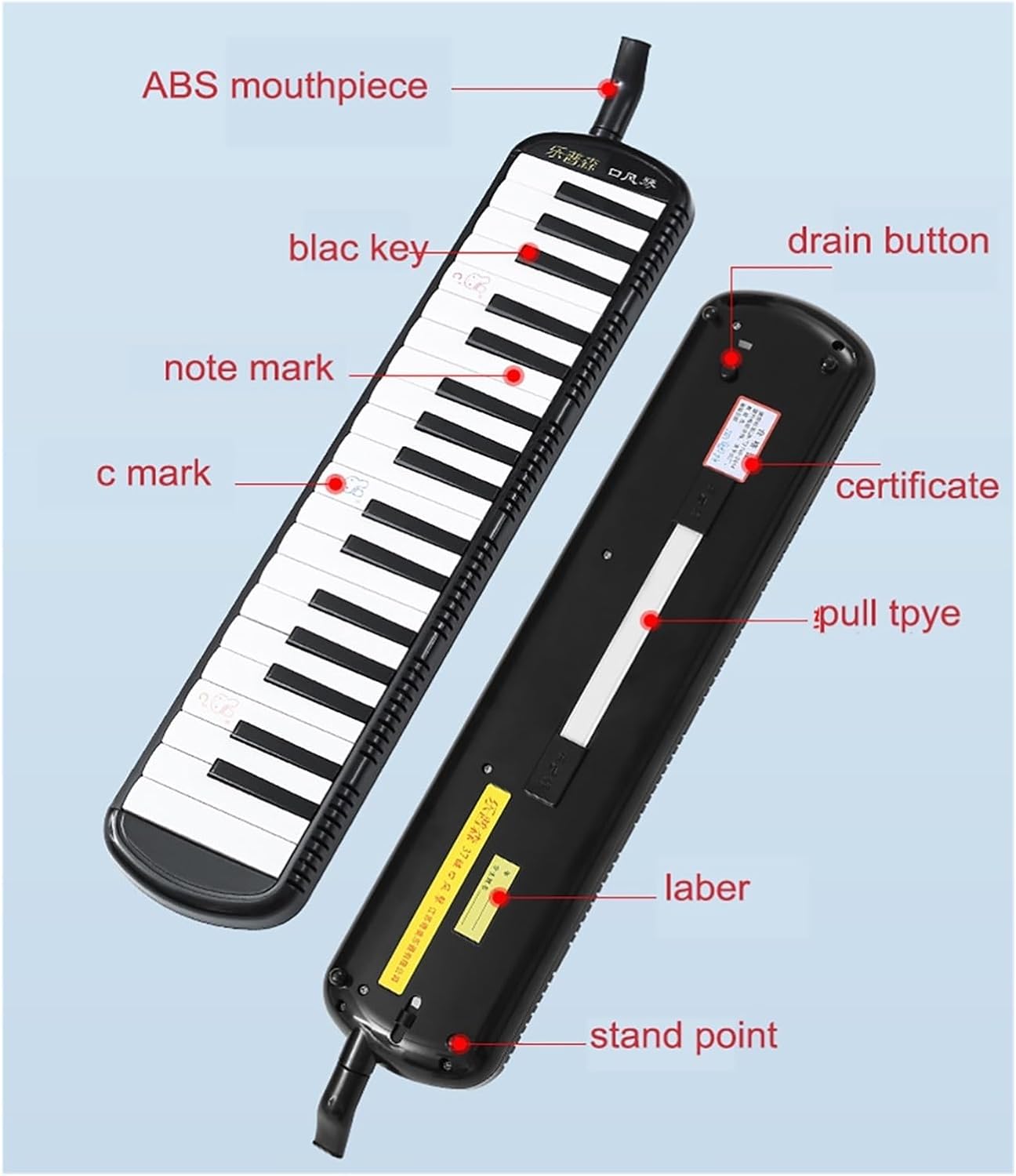 Melodica 37 Key Melodica Keyboard Harmonica Combo Pianica Air piano Portable With Carrying Bag Mouthpiece for Beginner For kids(37 keys pink)