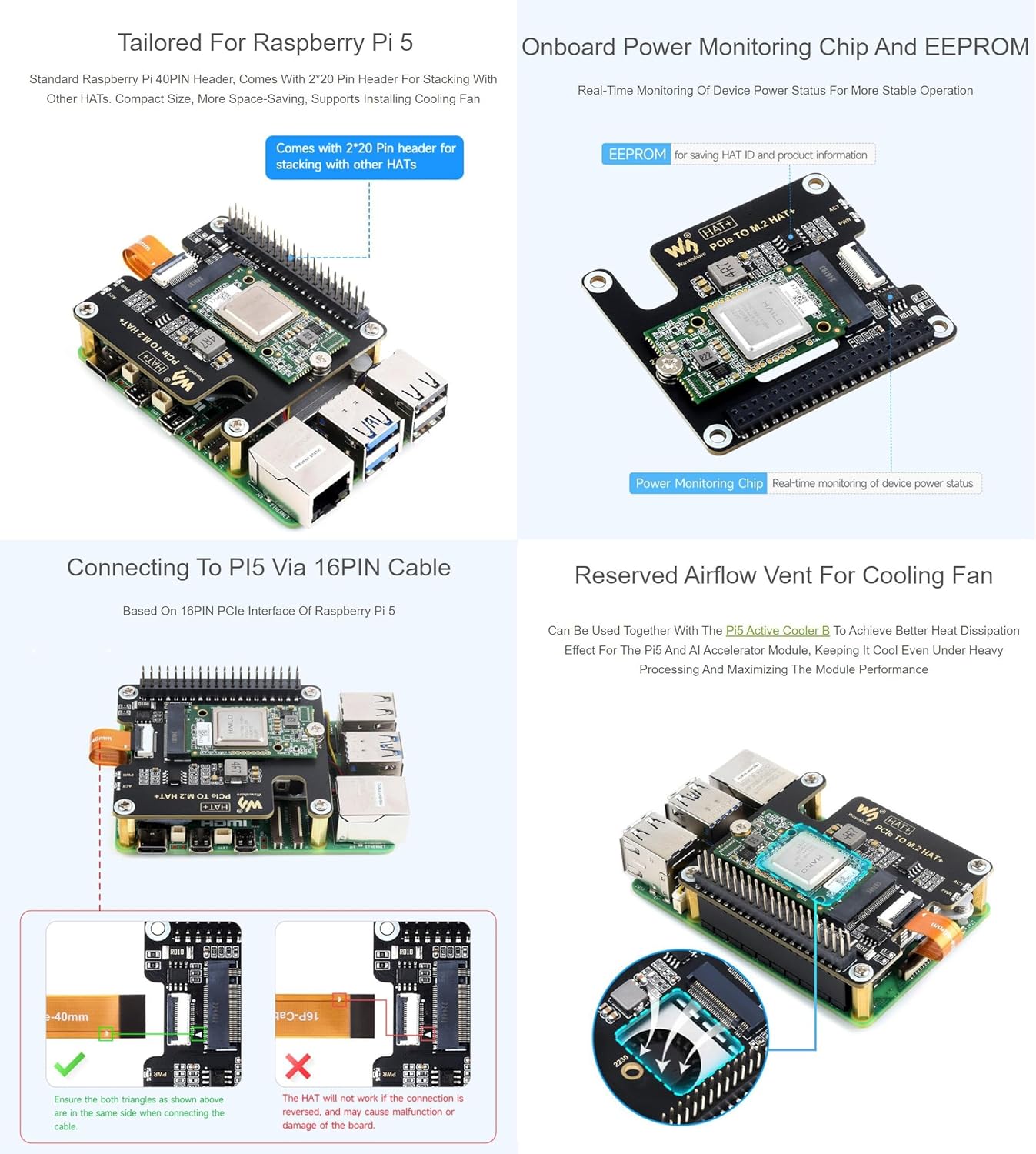 Raspb Pi 5 AI Kit, Including PI5-8GB Board, Hailo-8 M.2 AI Accelerator Module, PCIe to M.2 HAT+, PI5-IMX219-77 Camera, 64GB TF Card, Pi5 Cooler, Cables and Other Accessories Items (PI5-8GB AI Kit B)
