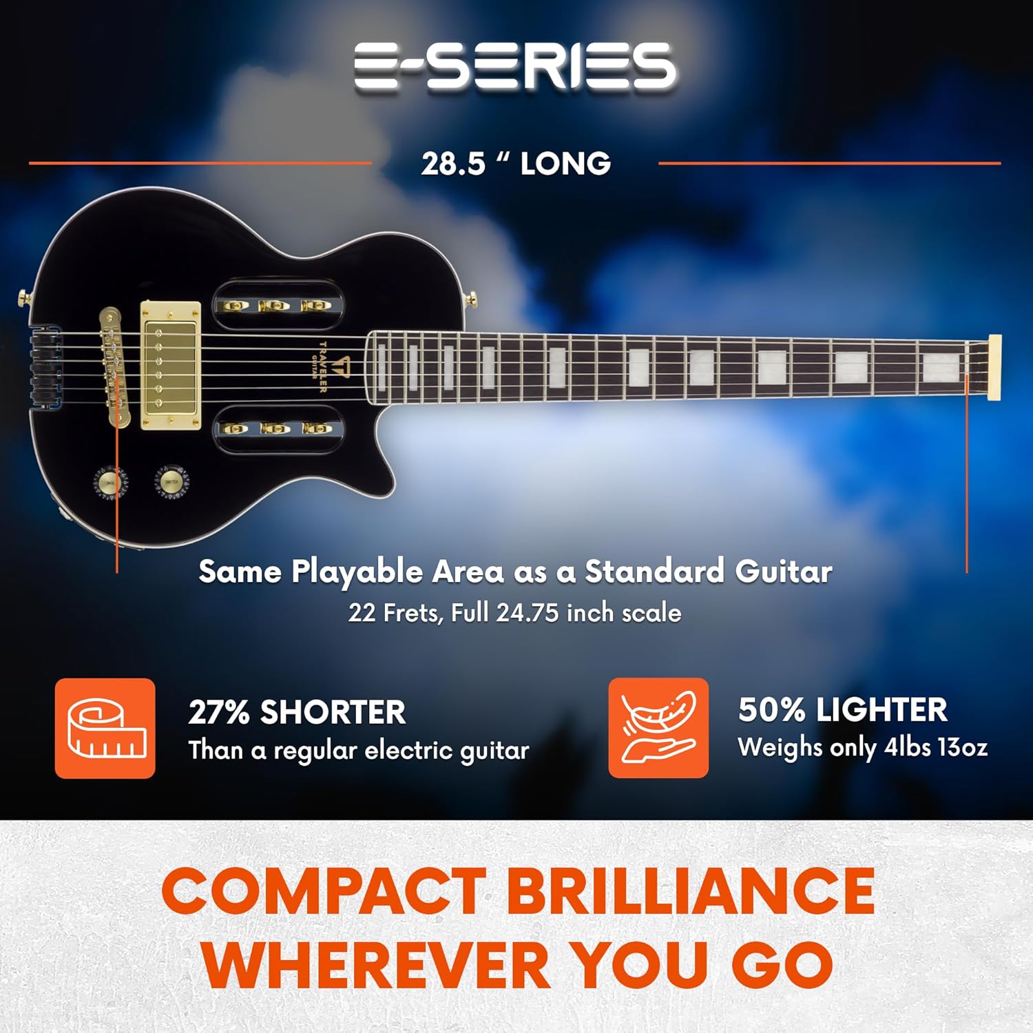 Traveler Guitar Electric Guitar 6 String EG-1 Custom (Gloss Black), Right, (EG1C BKG)