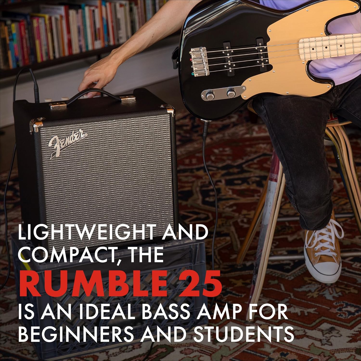 Fender Rumble 25 V3 Bass Amplifier, Bass Combo Amp, 25 Watts, with 2-Year Warranty, 8 Inch Speaker, with Overdrive Circuit and Mid-Scoop Contour Switch