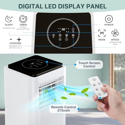 Portable Air Conditioner | 10000 Btu for Large Rooms Up to 450 Sq. Ft. | 3 Modes, Remote Control, and Installation Kit Included | Ideal for Home Cooling