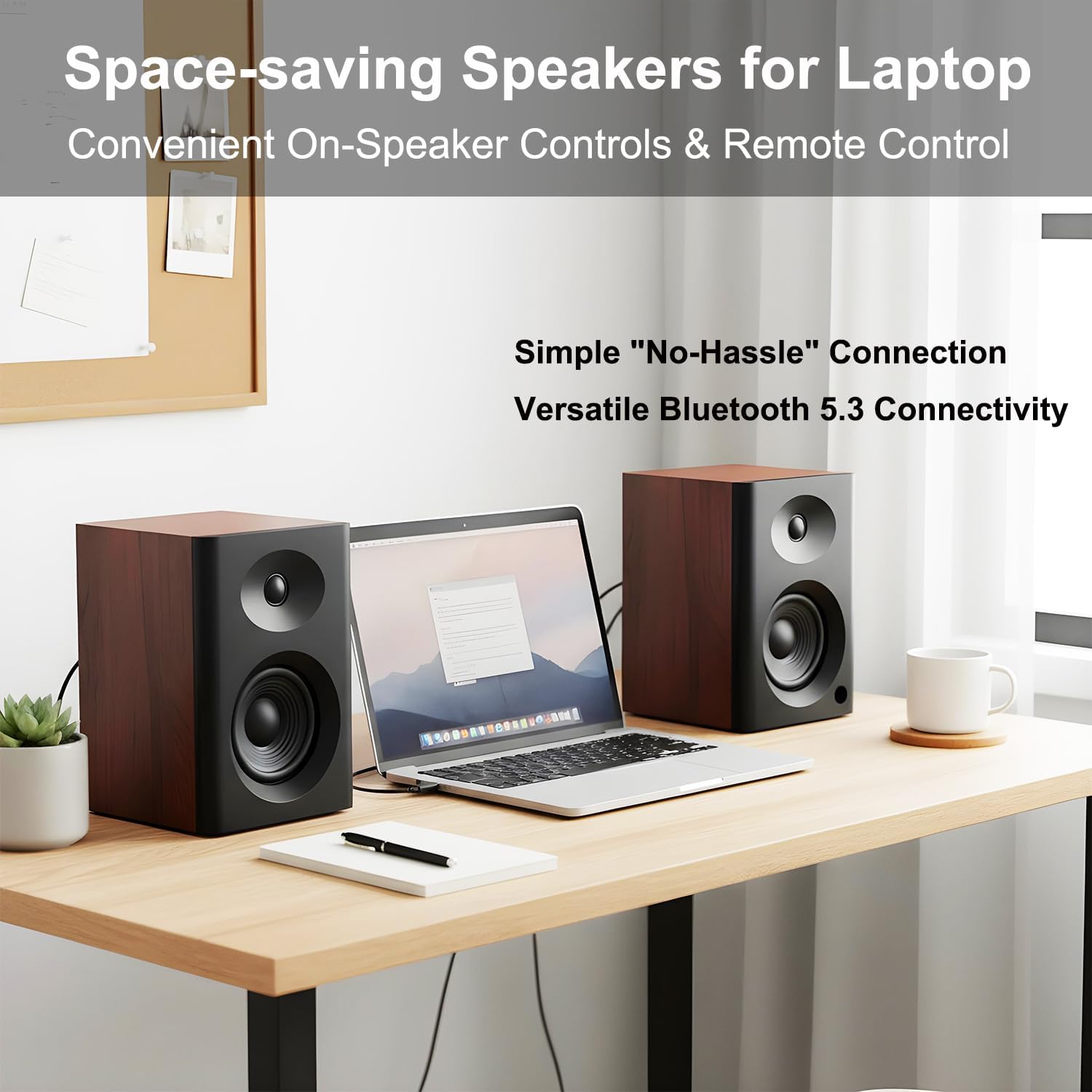 Computer Speakers for Desktop PC, 4 inches 80 Watts Computer Speaker with Bass, HiFi Audio for Gaming, Monitors, Laptop, TV, Gaming & Record Player, Gifts, Walnut Pair