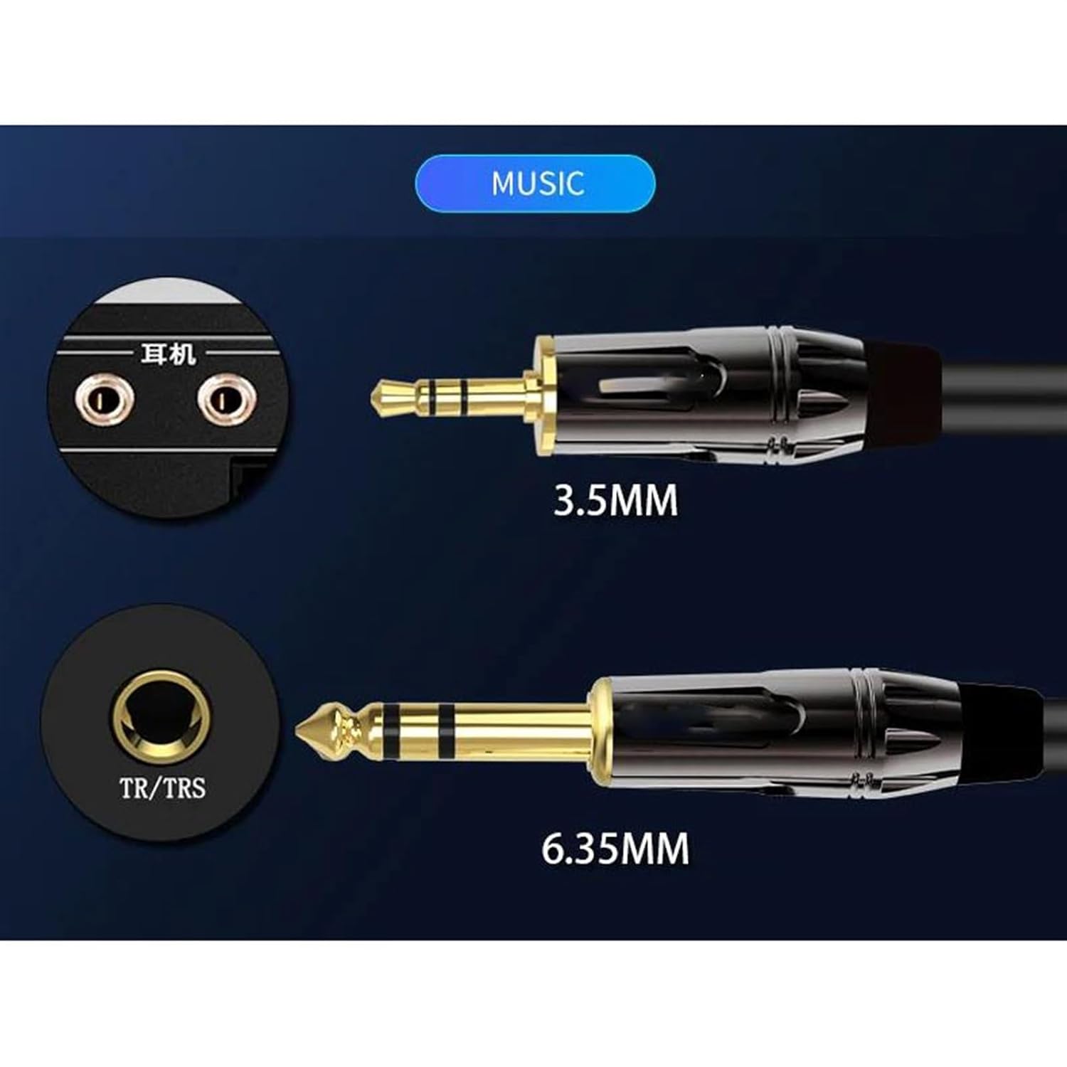 Pro Audio Cable 3.5 to 6.35 Stereo Cable 1/8 Inch Male TRS to 1/4 Inch Male TRS Cord for Guitar Piano Amplifier Home Theater(10m)