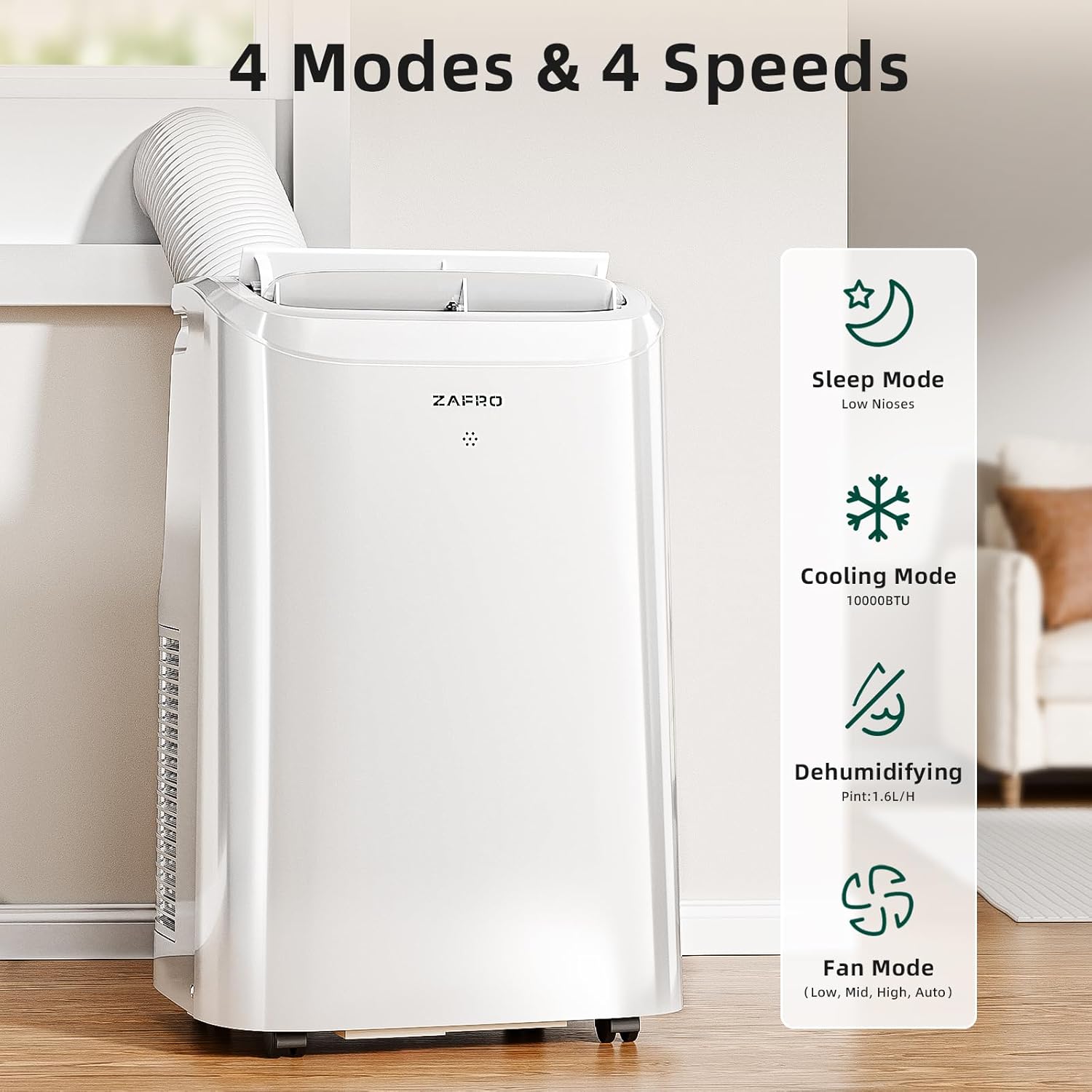 ZAFRO Portable Air Conditioners 10000 BTU (6000 BTU SACC), Portable AC with Fan & Dehumidifier, 24Hrs Timer with APP/Remote/Timer/LED Display