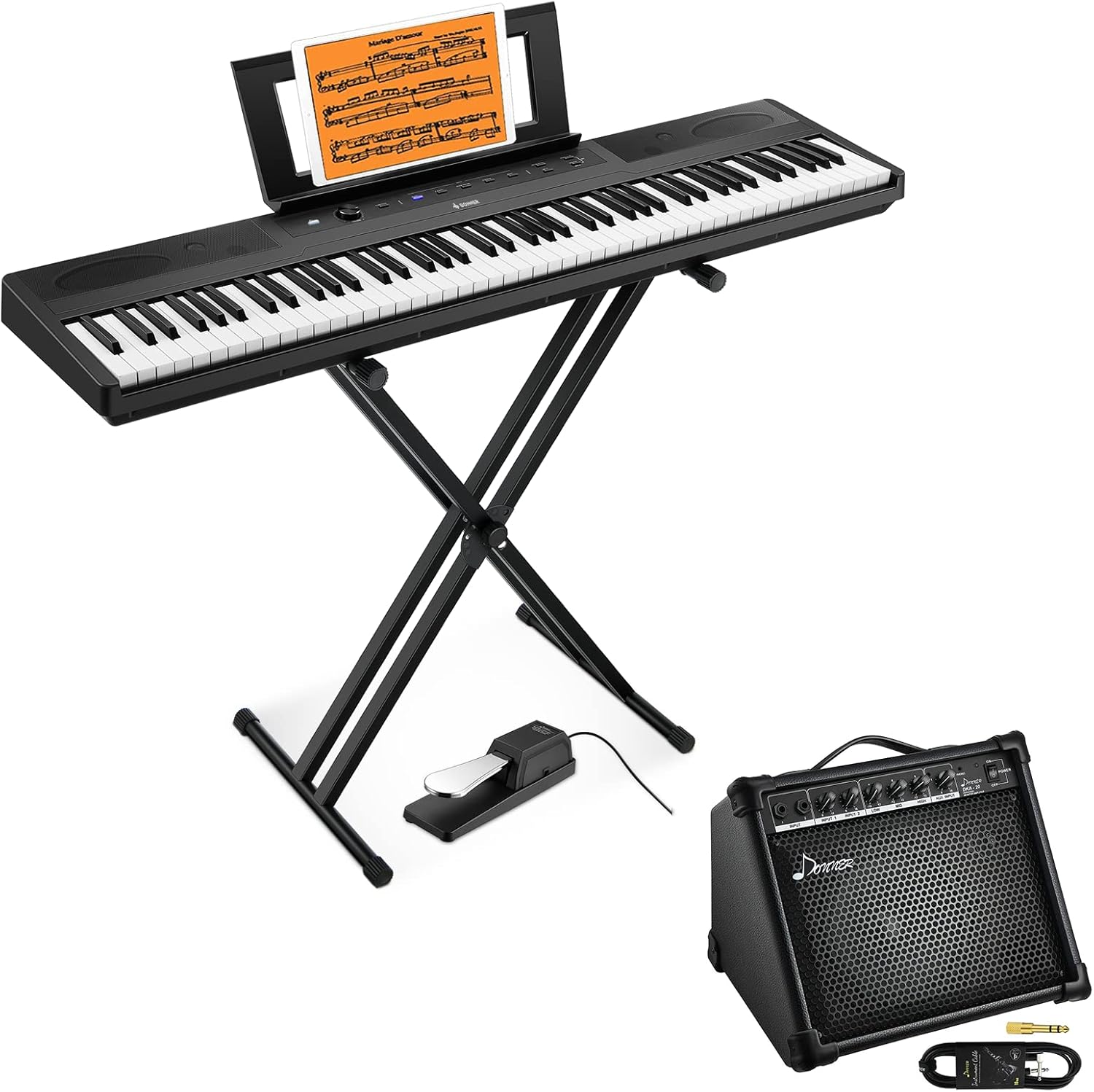 Donner DEP-45 Digital Piano Ultrathin with Pedal and Stand + DKA-20 Keyboard Amplifier