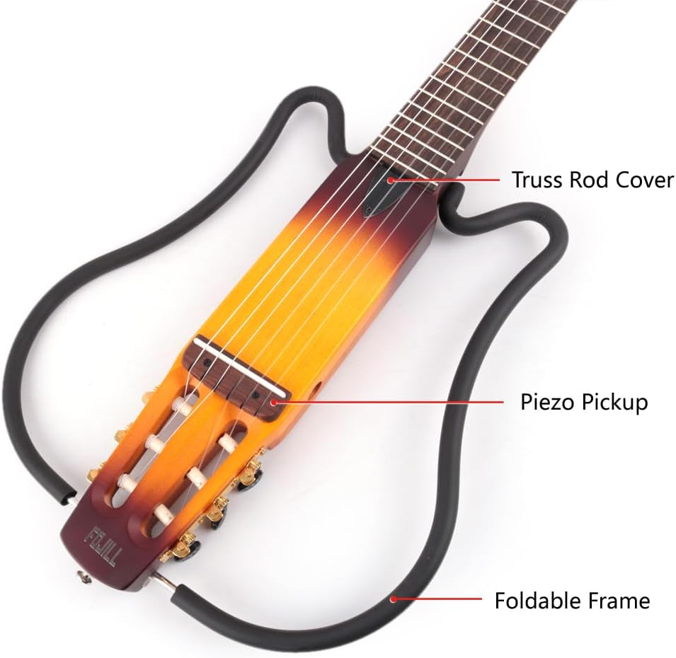 Fojill Electric Classical Guitar Classic Nylon String Travel Portable Foldable Fold Flding collapsible Silent Mahogany Body Maple Neck Rosewood Fretboard With Gig Bag