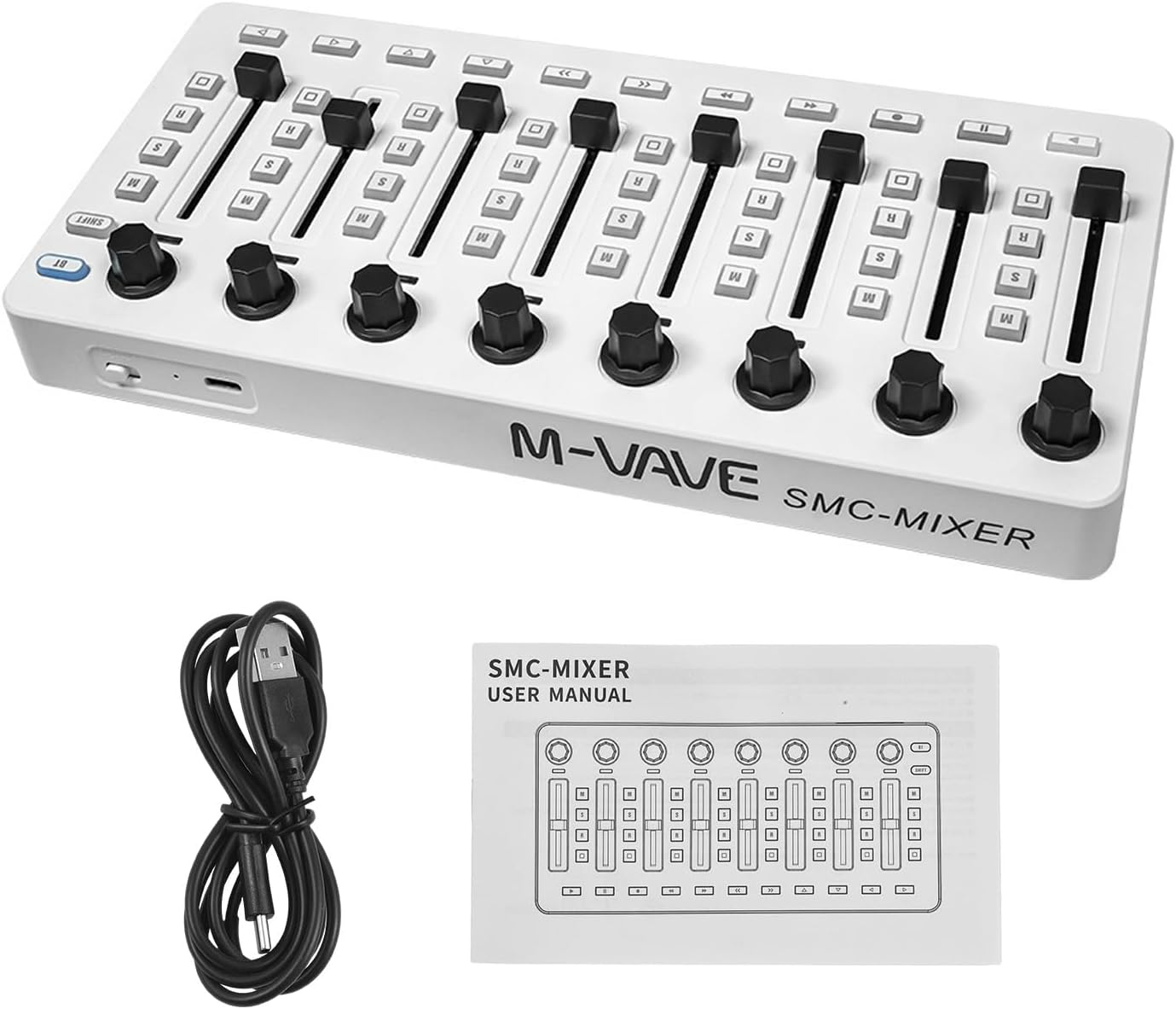 MIDI Controlle Midi Mixer Midi Foot Controller USB MIDI Controller Mixer with 43 Buttons 8 Knobs 8 Push Buttons BT Connection Battery/Type-C Power Supply Mini Midi Keyboard