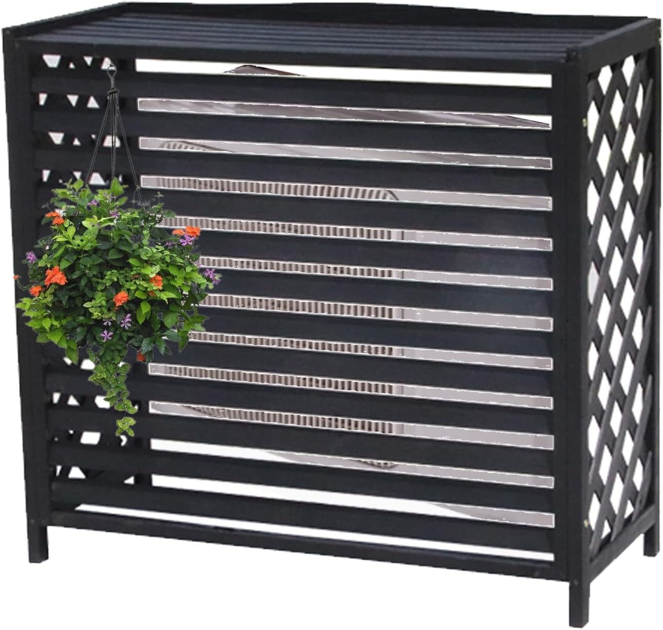 Air Conditioner Cover for Outside Units Stable Free Standing AC Fence Screen Wooden Storage Shelf for Outdoor Condenser Flower Shelf Decorative Easy to Install(Black,L115cm*W54cm*H