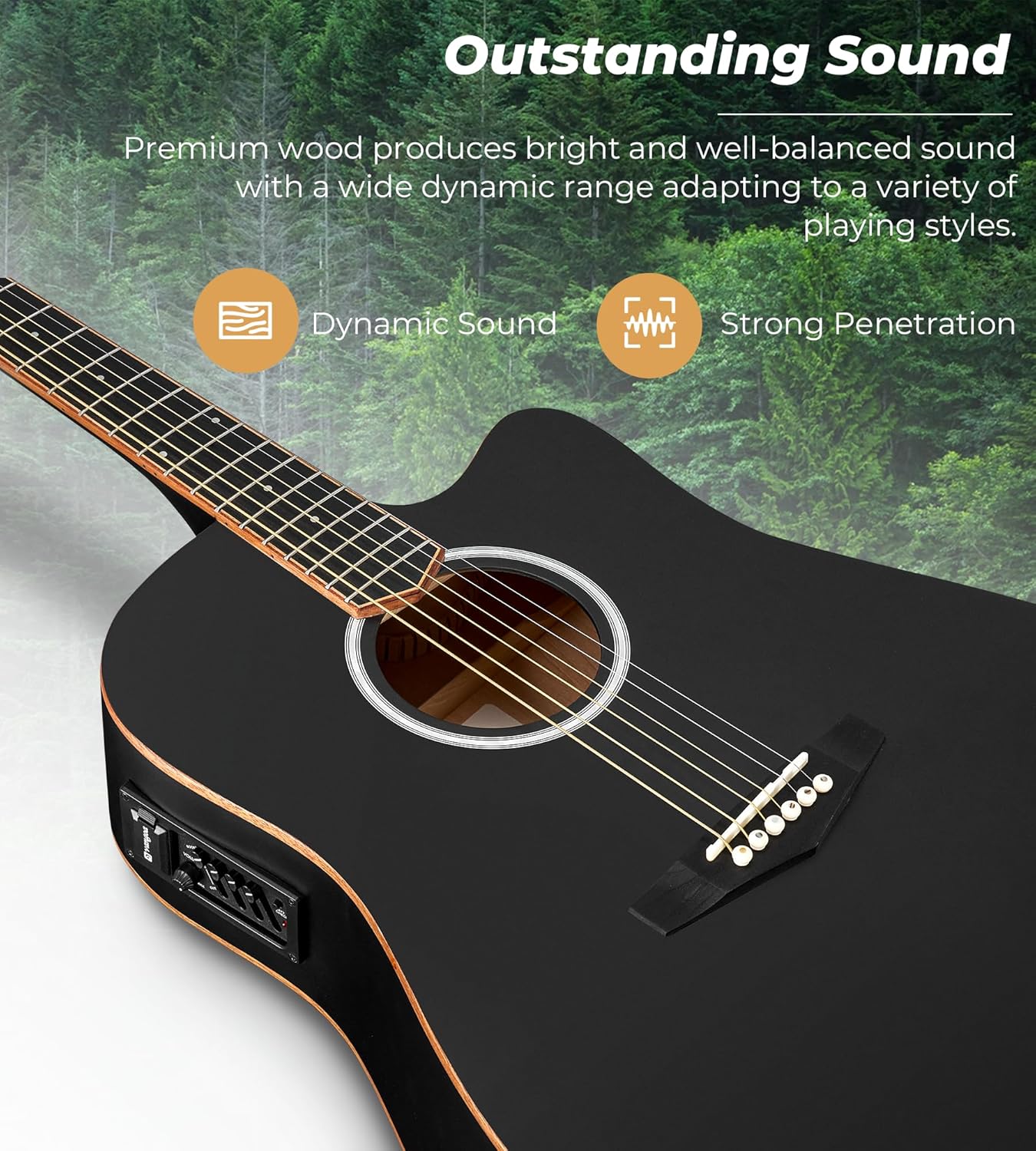 Vangoa Electric Acoustic Guitar Full Size Cutaway Acoustic Guitar Bundle Guitarra Acustica with Pickup for Adults Teens Beginners, Matte Black