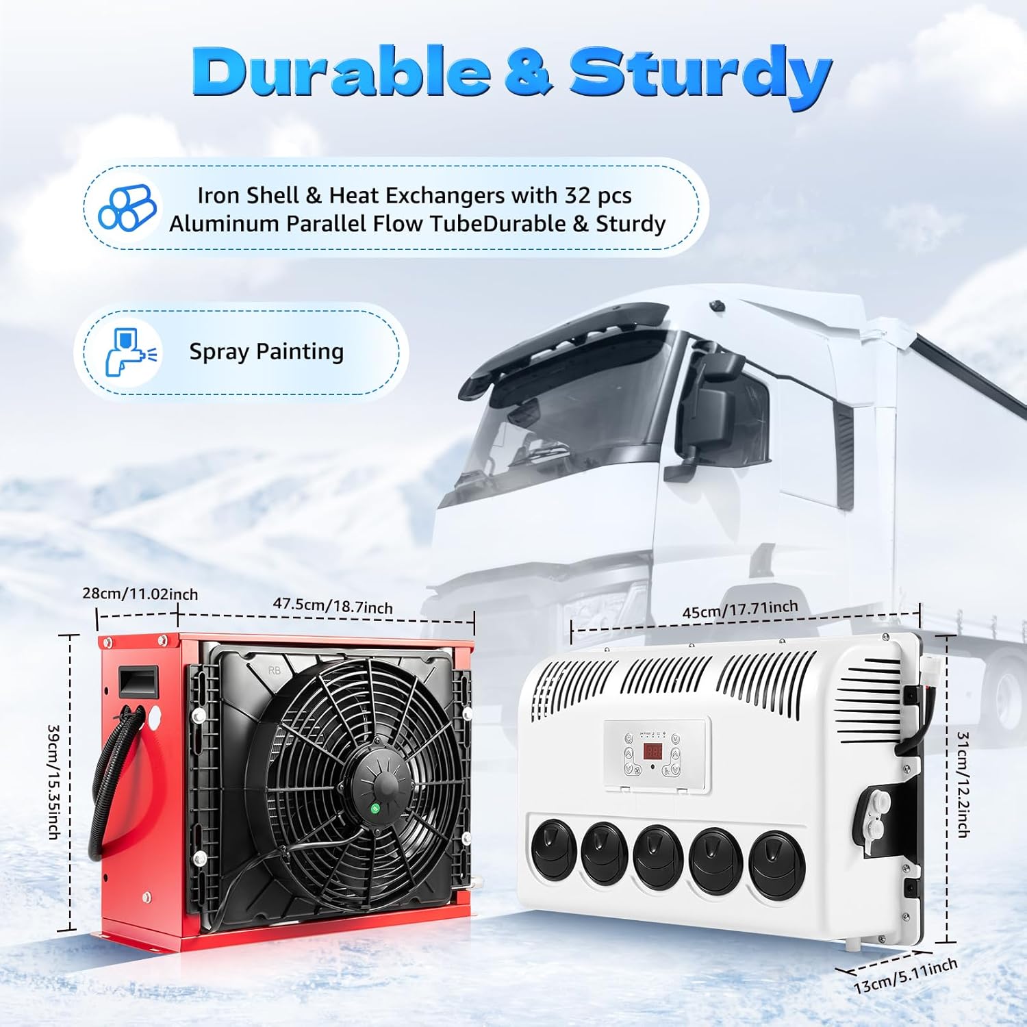 12V RV Air Conditioner kit, Truck Camper Mini Split AC Electric Automotive Universal Van AC Unit for Truck Caravan Bus New Energy Car Cooling (400-600W, BTU:11000/h)