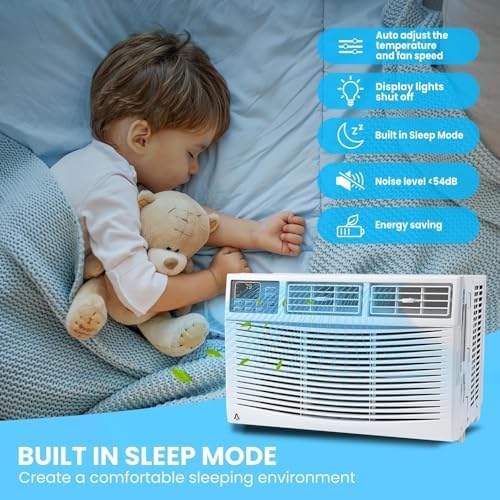10000 BTU Window Air Conditioner Unit, AC Unit with Remote Control Cools up to 450 Sq. Ft, 3 Cooling/Fan Speeds, Auto Restart/Quiet Operation, for Bedroom, Living Room, Office
