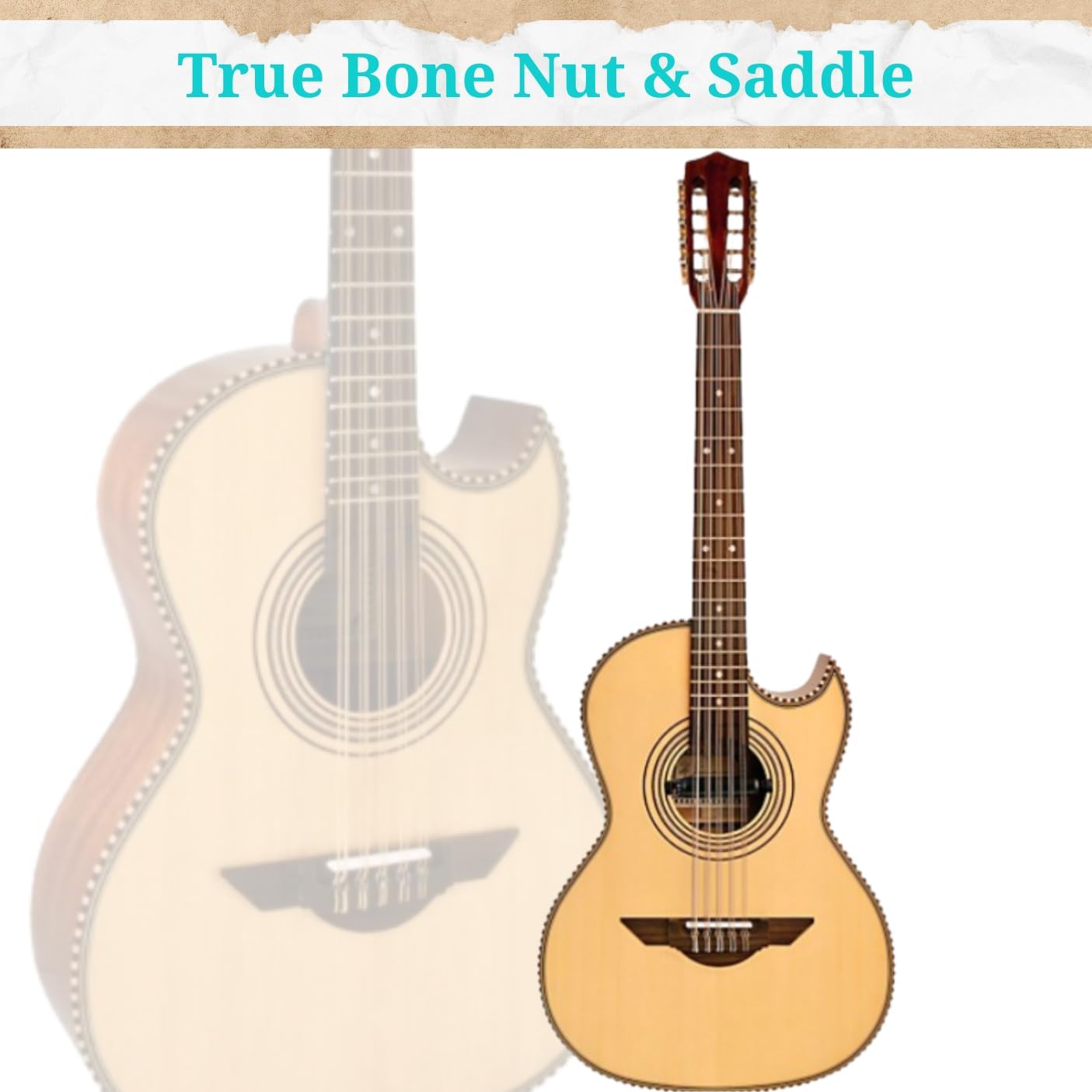 H. Jimenez LBQ1E El Esta'ndar Acoustic-Electric Guitar, Bajo Quinto Natural Mahogany, Solid Spruce Top With Cutaway and Electronics