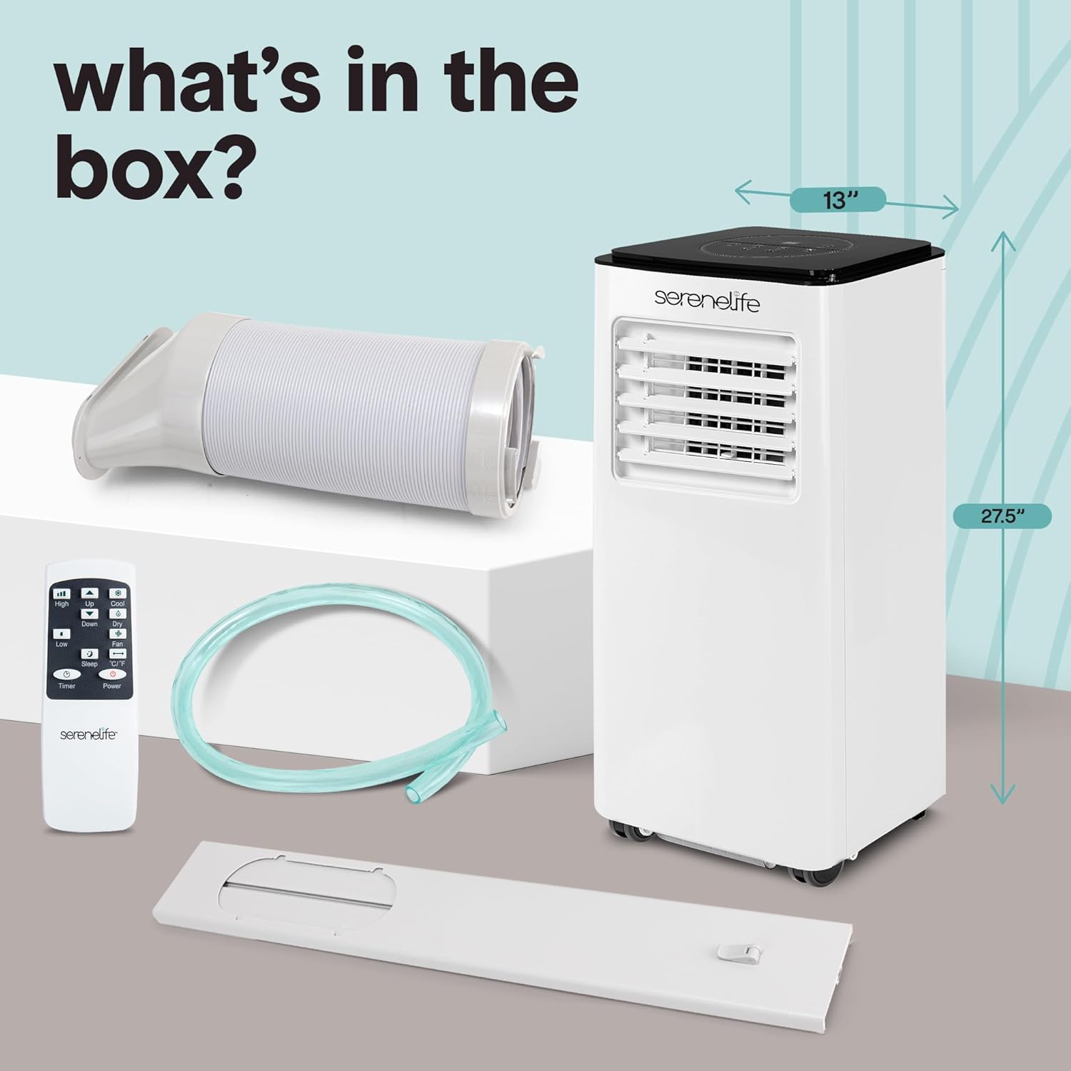 SereneLife 8000 BTU Portable Air Conditioner, Compact 3-in-1 Portable AC for Room Up to 350 Sq Ft with Dehumidifier & Fan Function, Remote Control, Window Mount Kit, Single Duct, 13