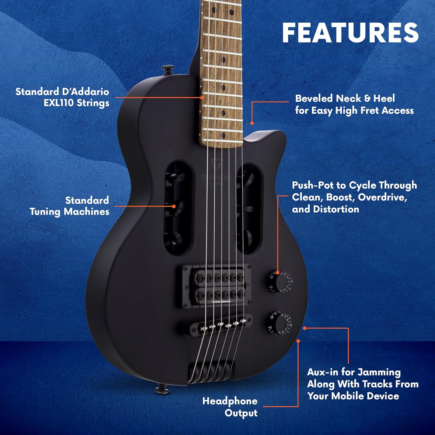 Traveler Guitar 6 String Solid-Body Electric Guitar, Right, Black Matte (EG1B BKM)