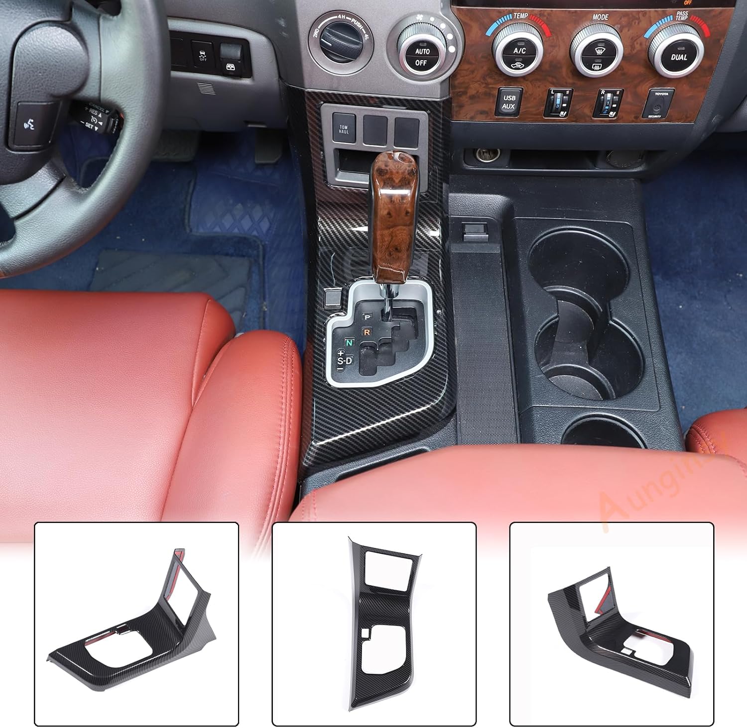 Aunginsy Car Center Console Gear Box Shift Panel Frame Trim Cover Fit Toyot@a Tundra/Sequoia 2007-2013 Car Central Control Gear Shifter Box Panel Protection Frame Decorative Cover Interior Accessories